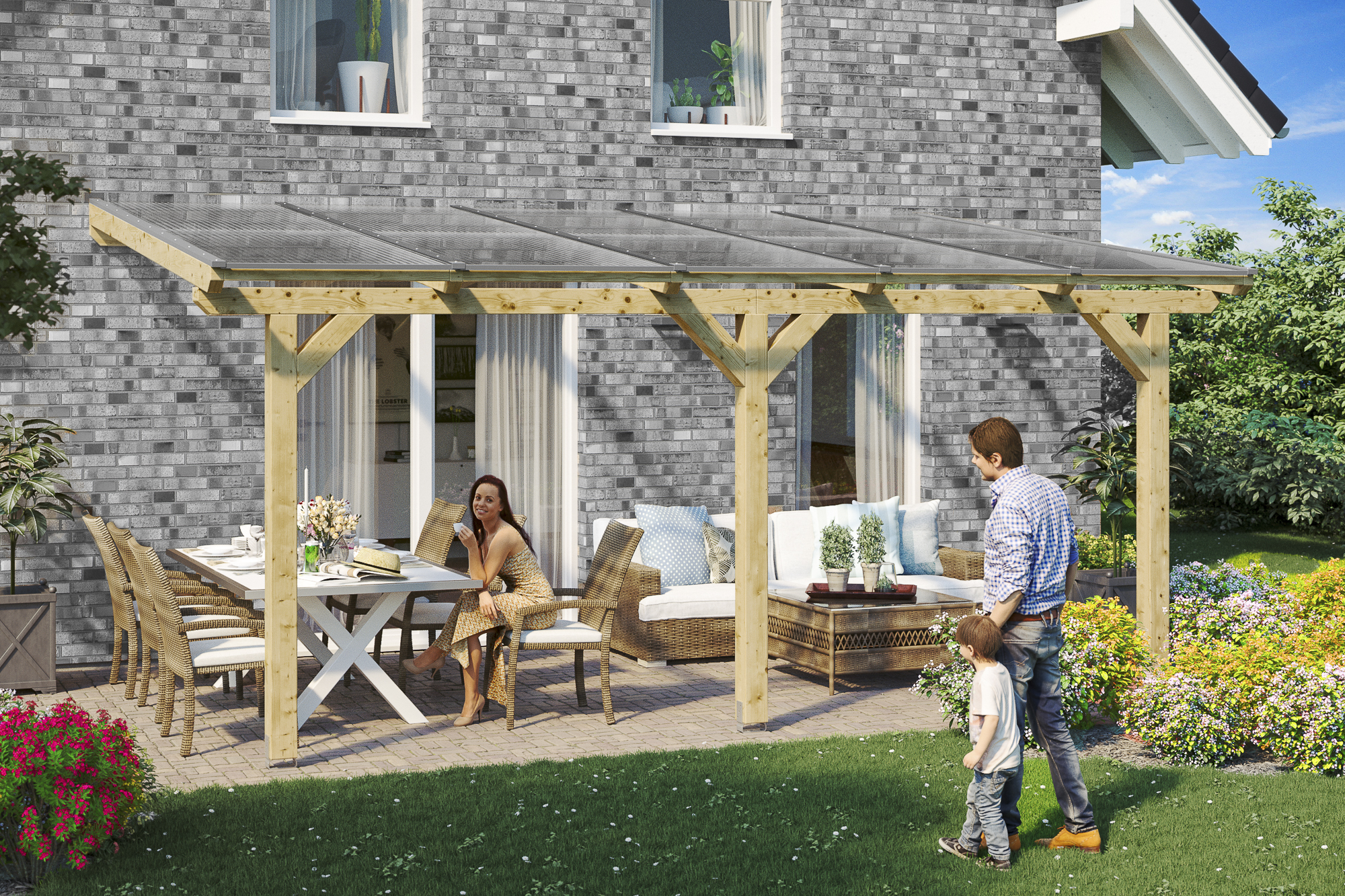 Terrasoverkapping Bormio 541 x 400 cm, gelamineerd hout, onbehandeld