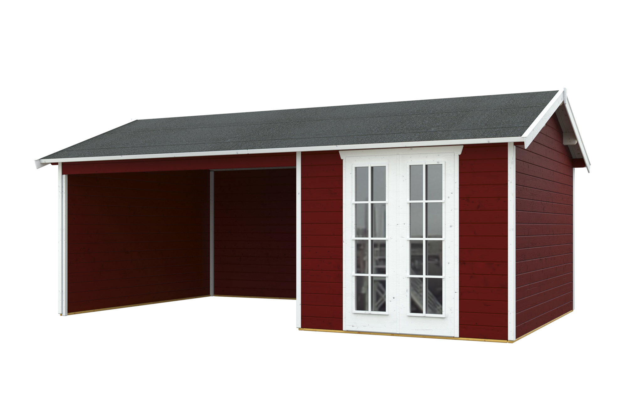 Zahradní domek TILBURG, 28mm, 613 x 380 cm, barevně ošetřeno ve vínově červené barvě