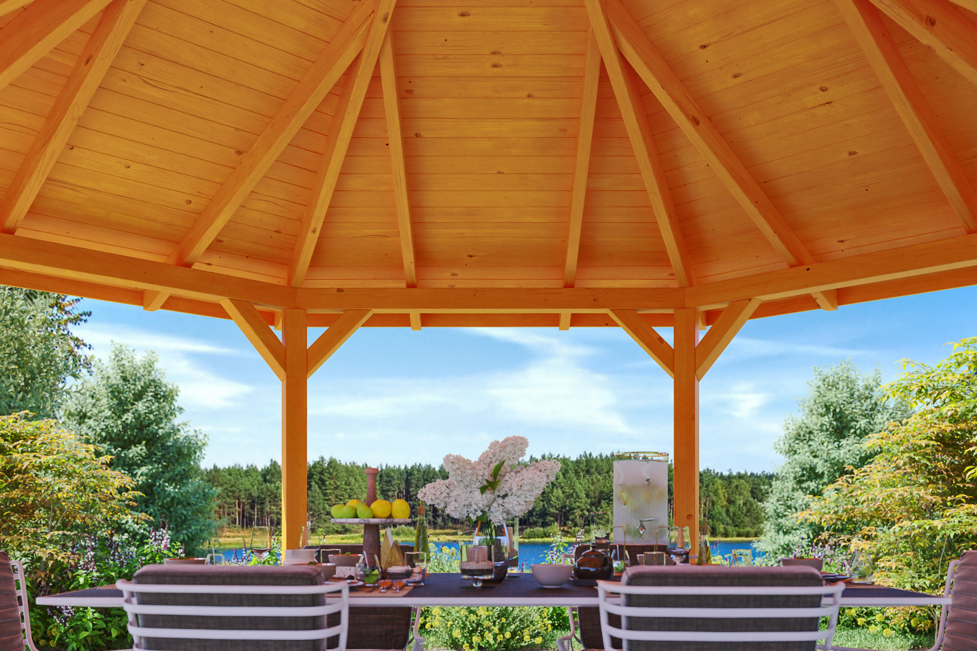 Detailbild: Innenansicht Pavillon Nice 3, farblich behandelt in eiche hell