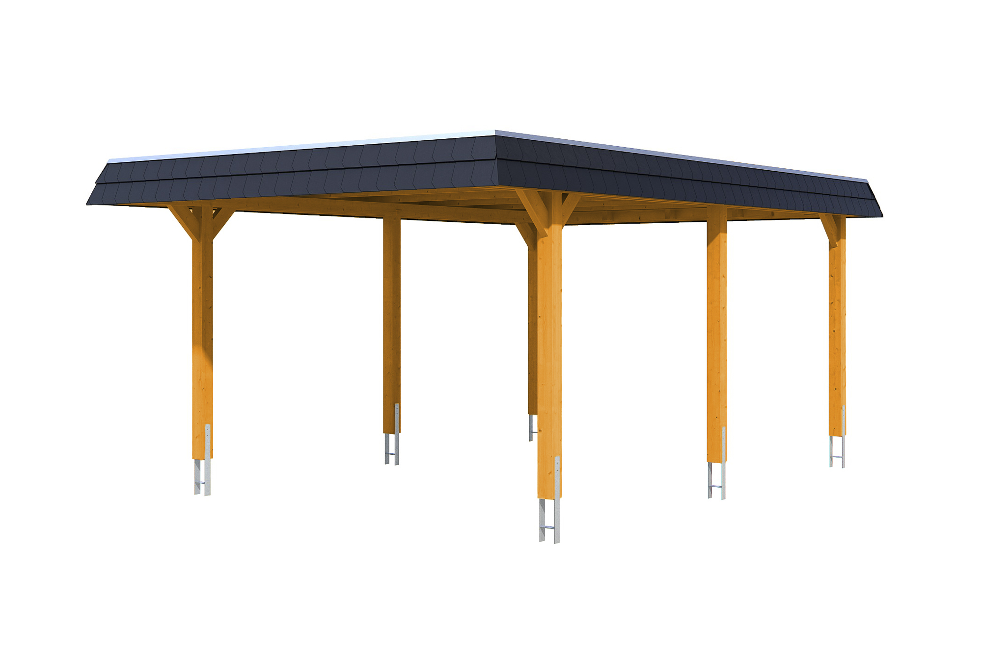 Carport Wendland 409 x 628 cm with aluminium roof, black fascia, colour pre-treated light oak