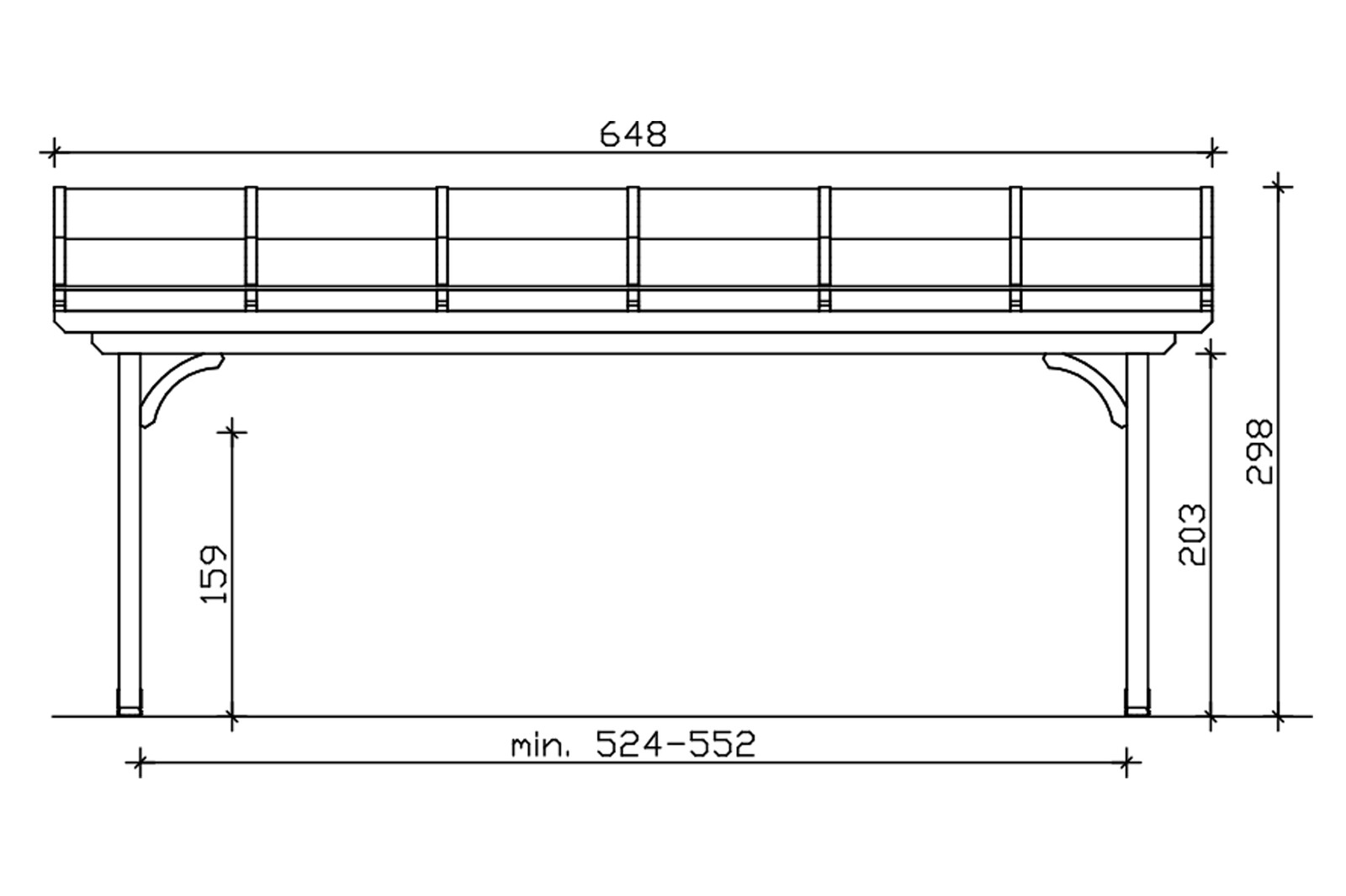 Tonnelle VERONA 648x289cm, bois lamellé-collé, traitement coloré blanc