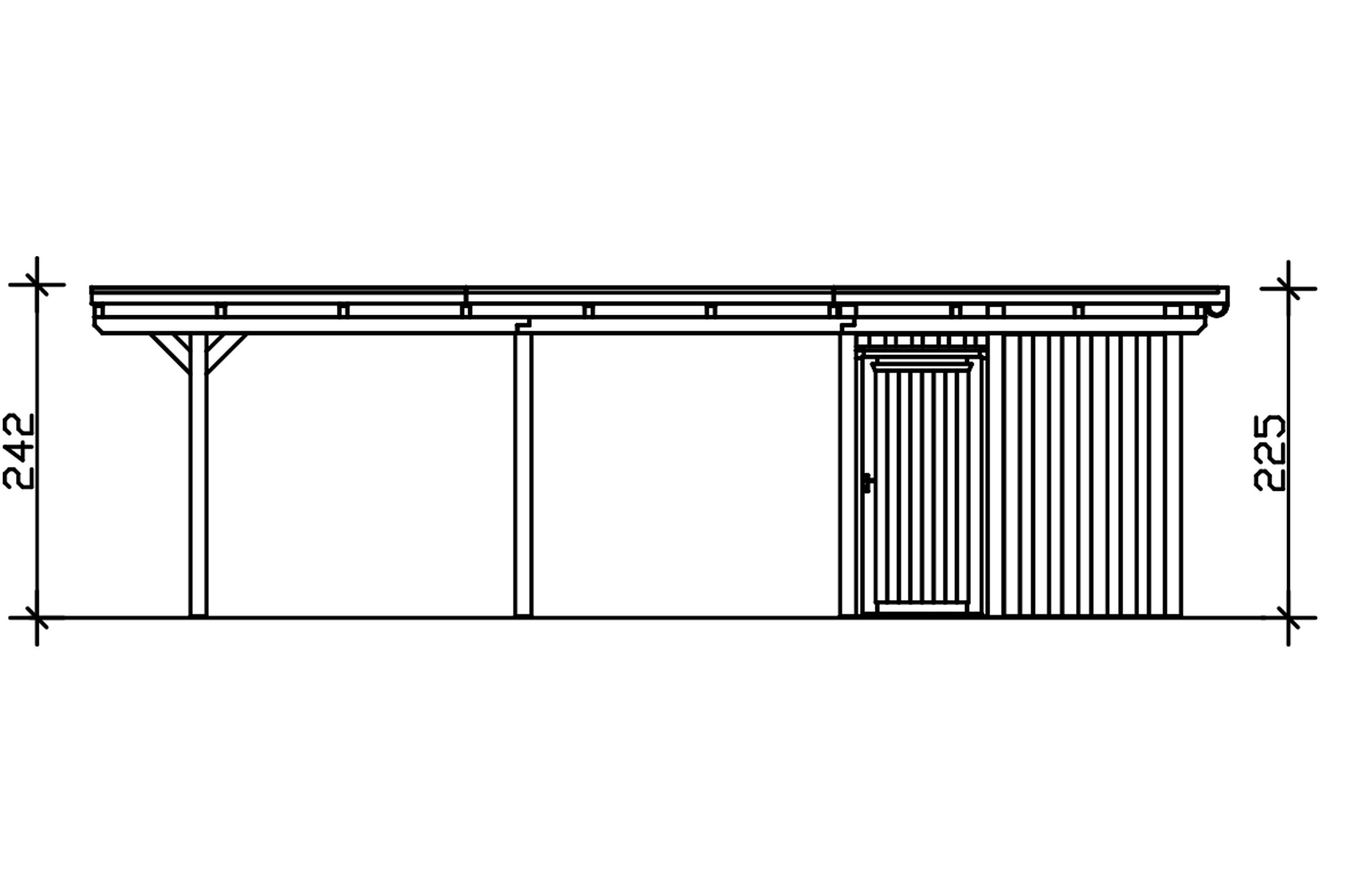 Carport Emsland 404 x 846 cm mit EPDM-Dach, mit Abstellraum, eiche hell