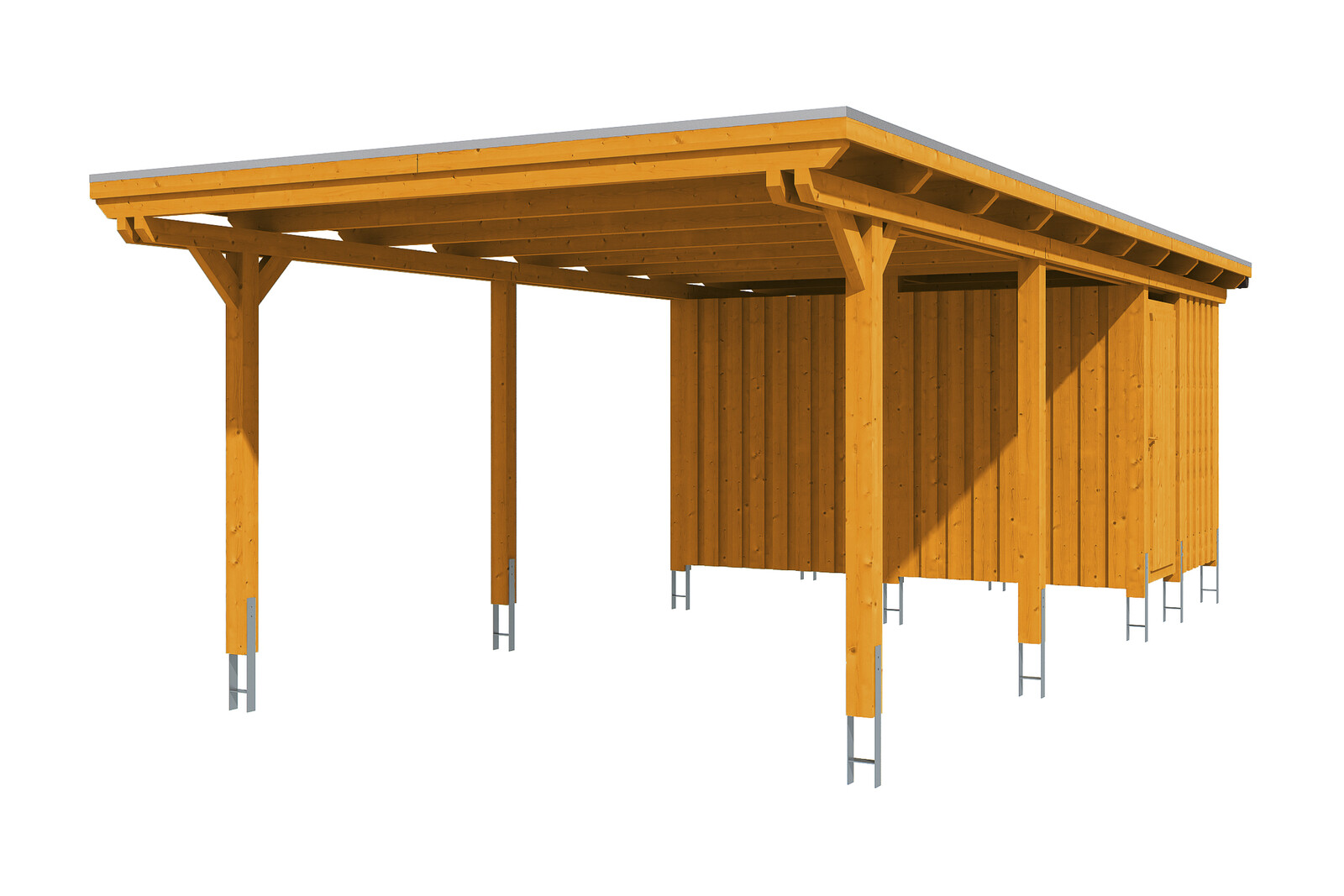 Carport Emsland 404 x 846 cm with EPDM roof, with storage room, colour pre-treated light oak