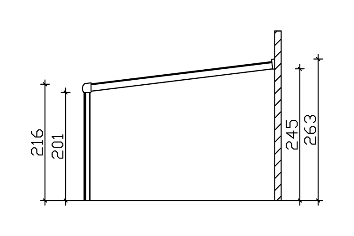 Grafik (Schnitt): Terrassenüberdachung Monza, Tiefe 357 cm