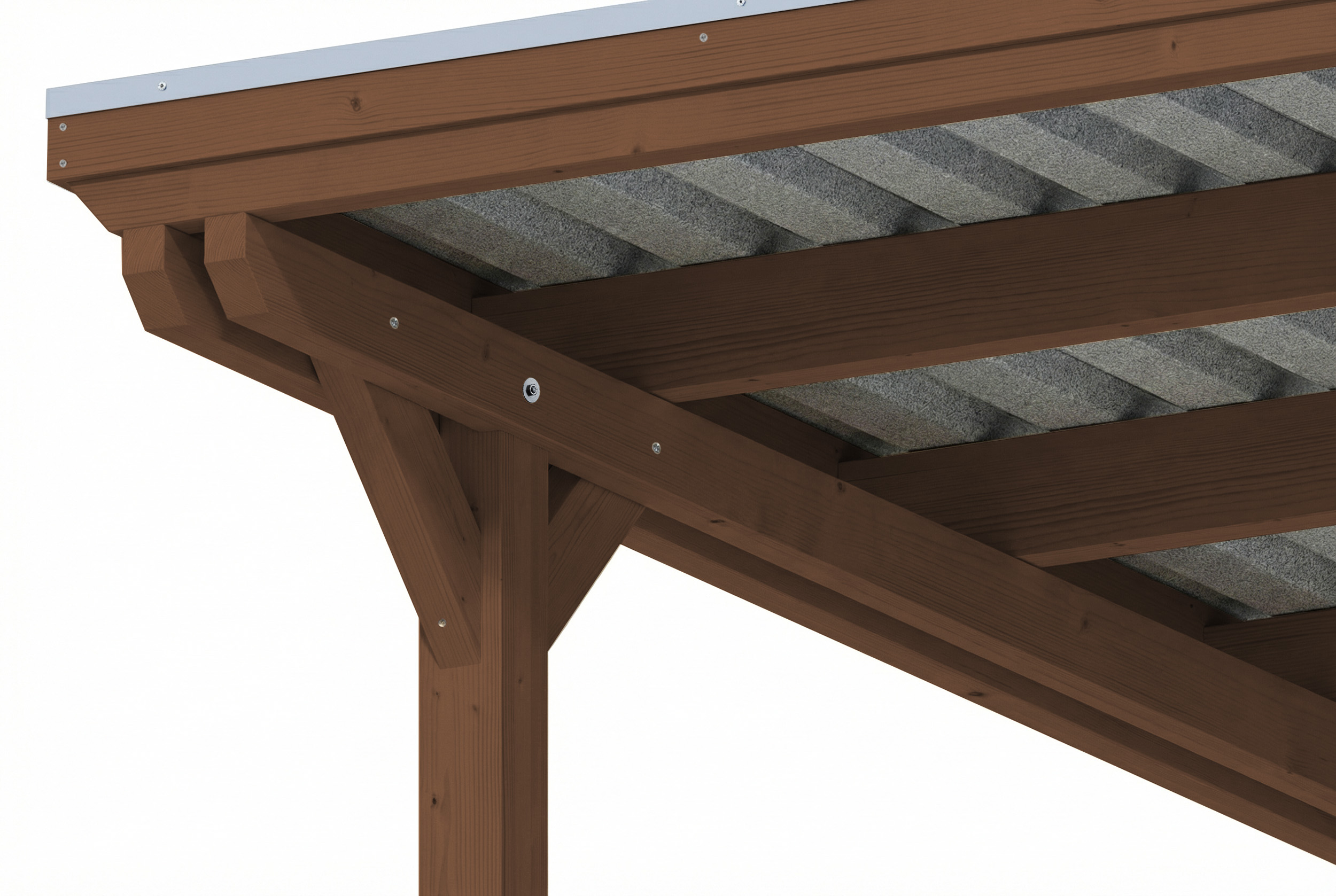 Carport Emsland 609 x 604 cm, stalen dakplaten met antiek condensvlies, walnoot