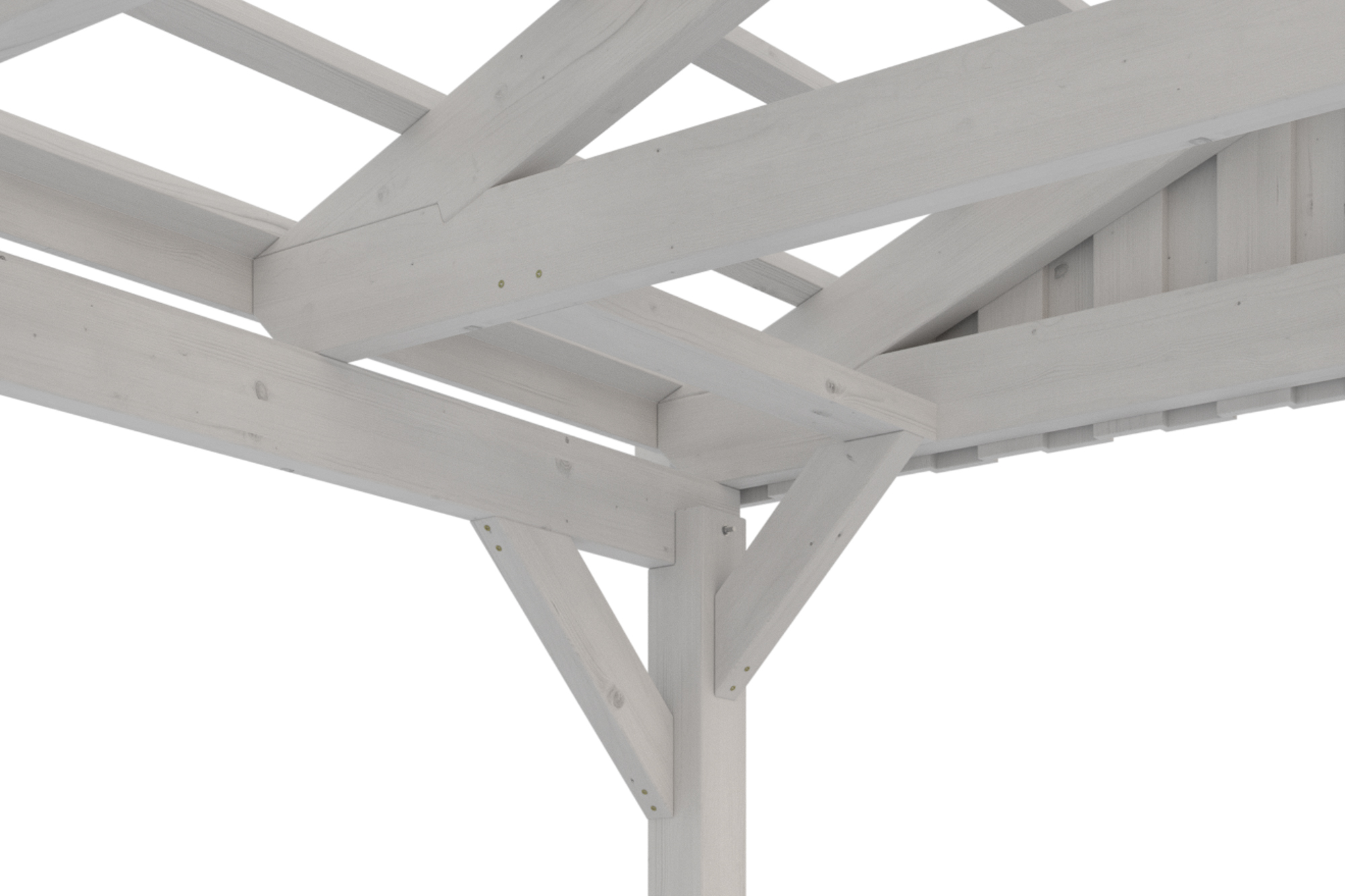 Detailbild: Dachkonstruktion beim Carport Fichtelberg mit Dachlatten von unten , farblich behandelt in weiß