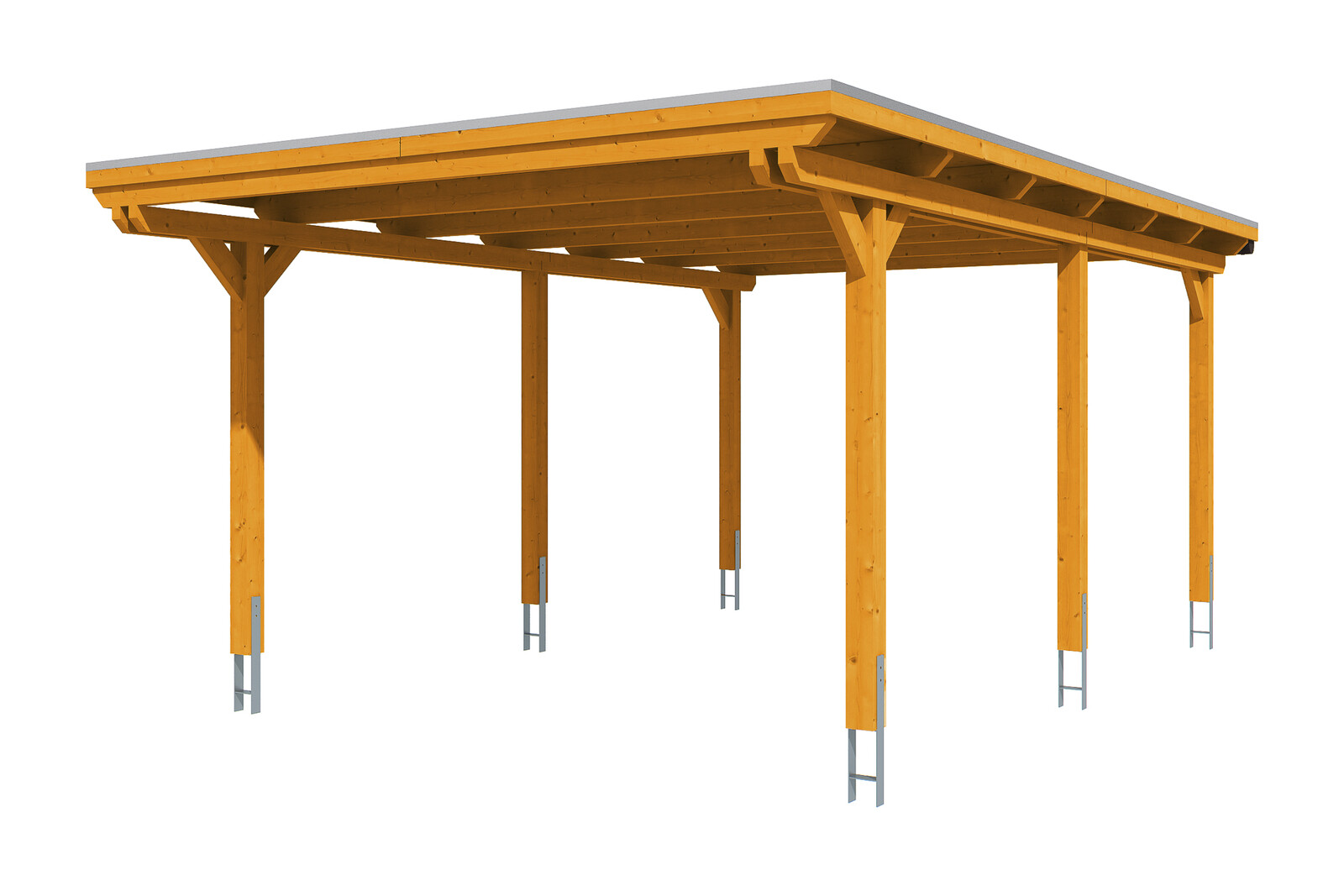 Carport Emsland 404 x 604 cm, gelakt in licht eiken, met dakbetimmering en EPDM-folie