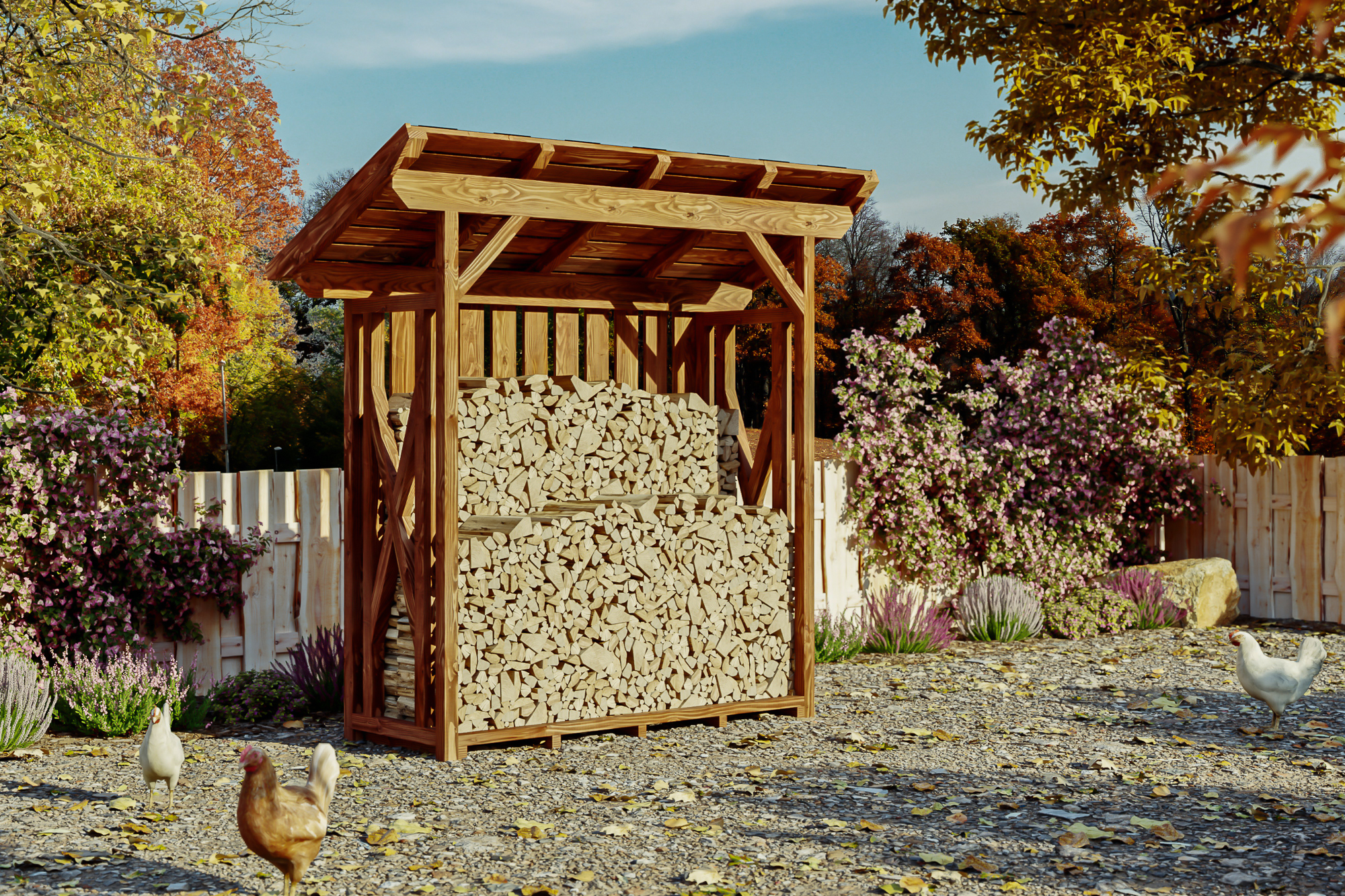 Abri bûches LARS 1, 240x102cm, traitement coloré noyer