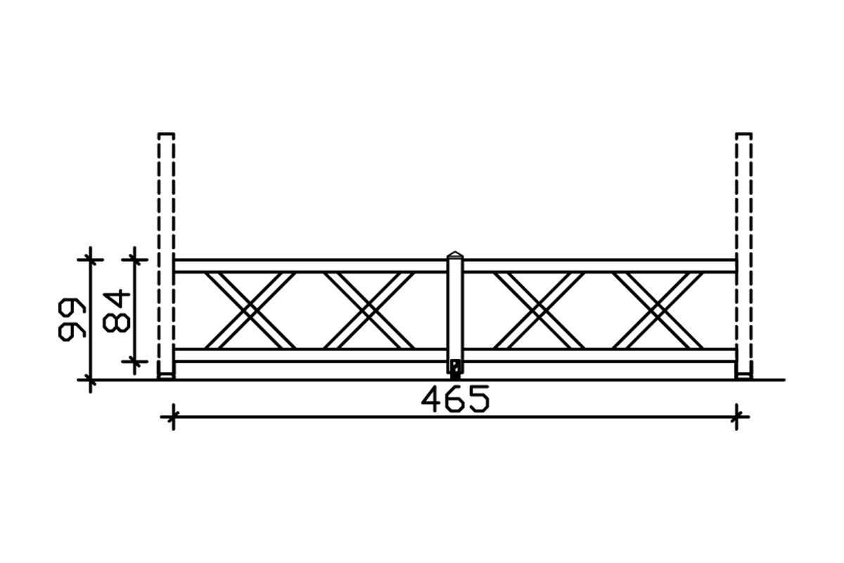 Brüstung Andreaskreuz 465 x 84 cm, Fichte, schiefergrau