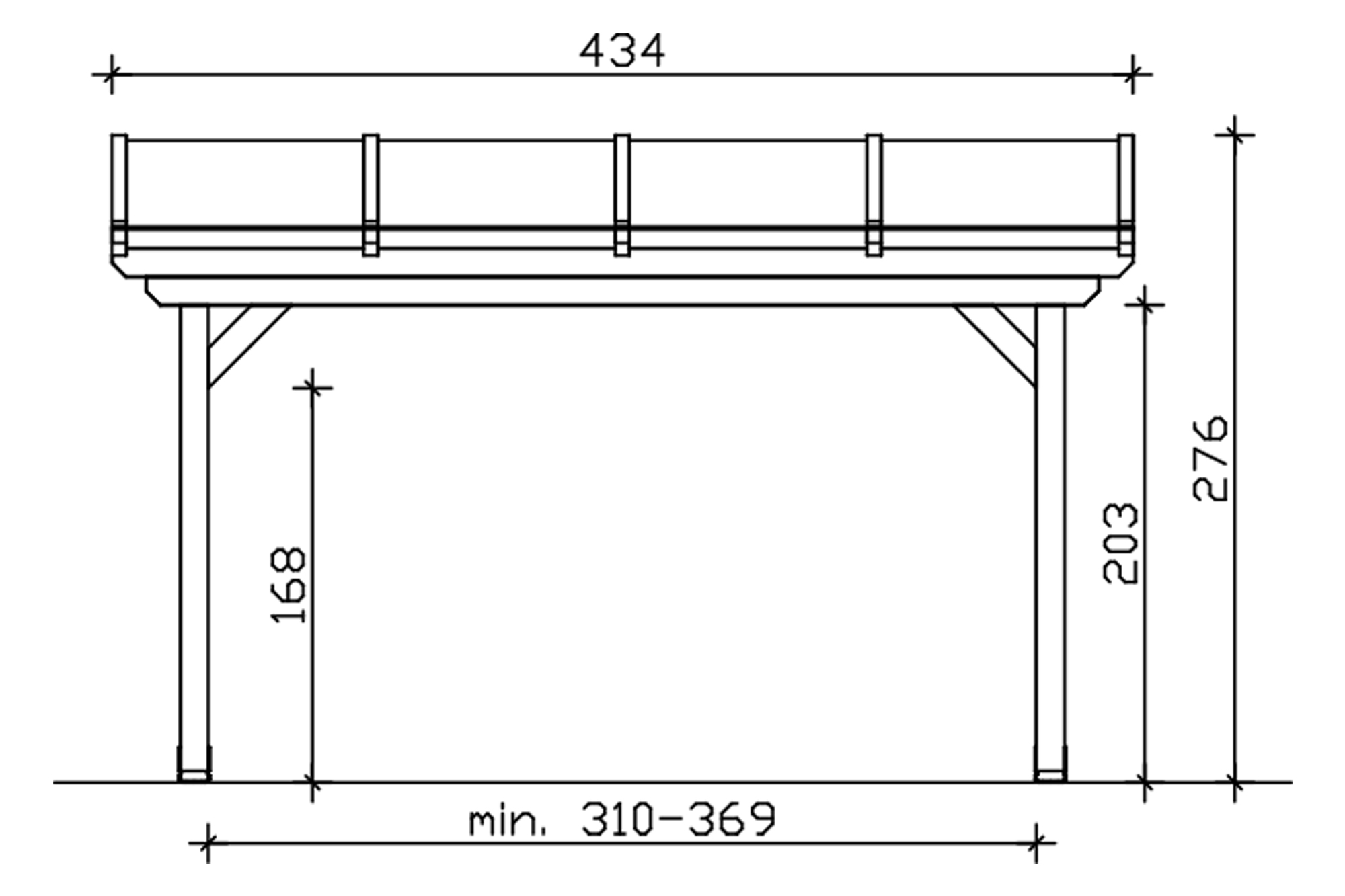 Grafik (Vorderansicht): Terrassenüberdachung Ancona 434x300 cm