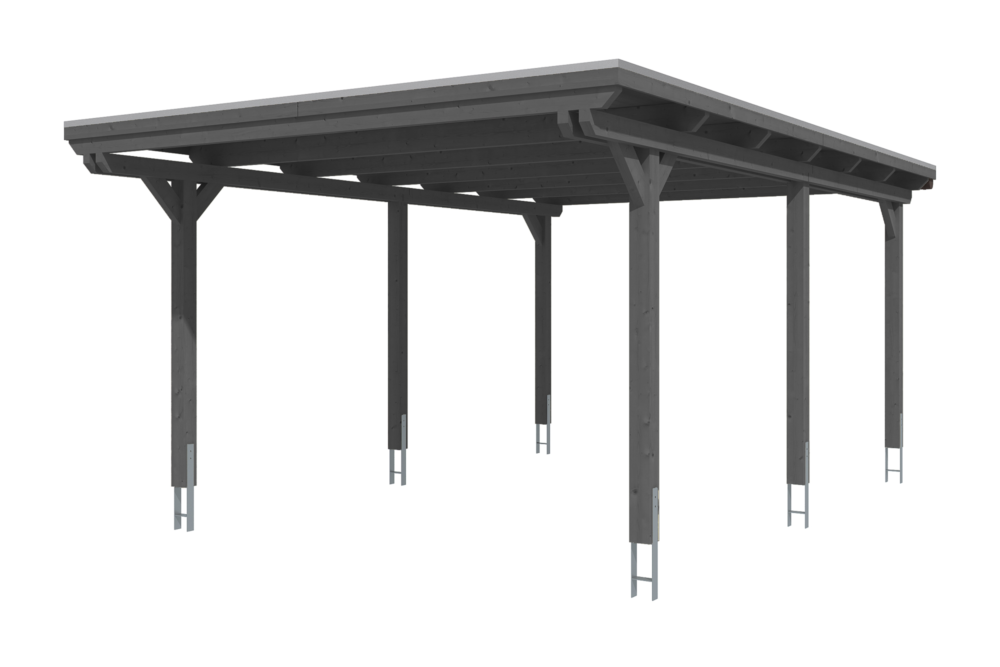 Carport Emsland 404 x 604 cm, gelakt in leigrijs, met Aluminium dakplaten