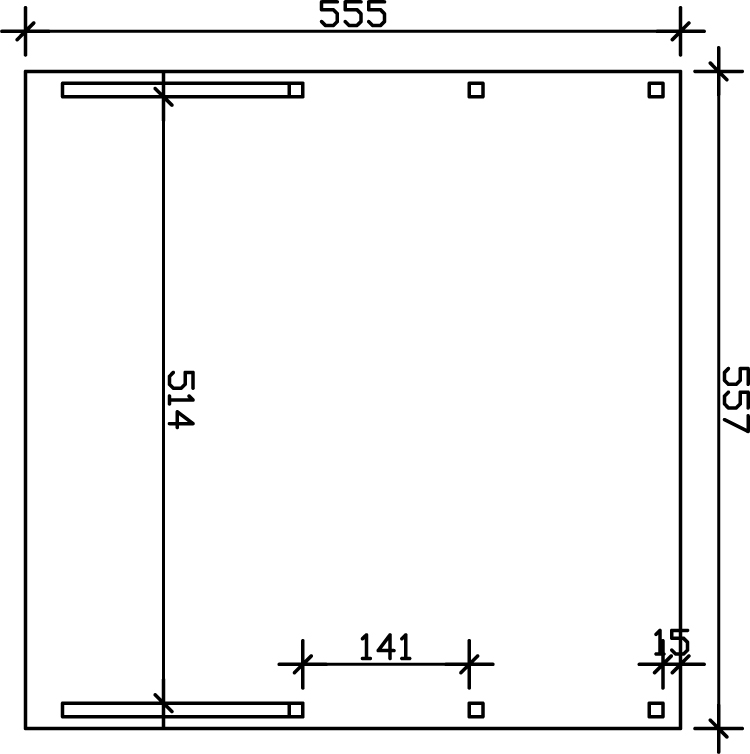 Grafik (Grundriss): Carport Friesland 557 x 555 cm mit 2 Einfahrtsbögen