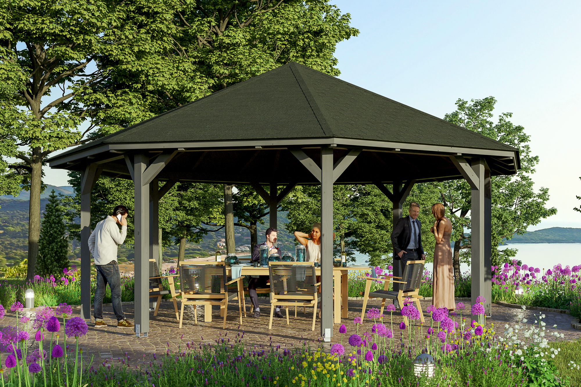 Ambientebild: Pavillon Nice 4, farblich behandelt in schiefergrau