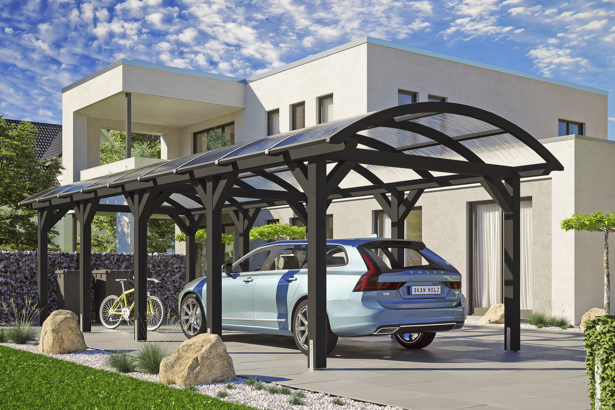 Ambientebild: Carport Franken 376 x 969 cm, farblich behandelt in anthrazit