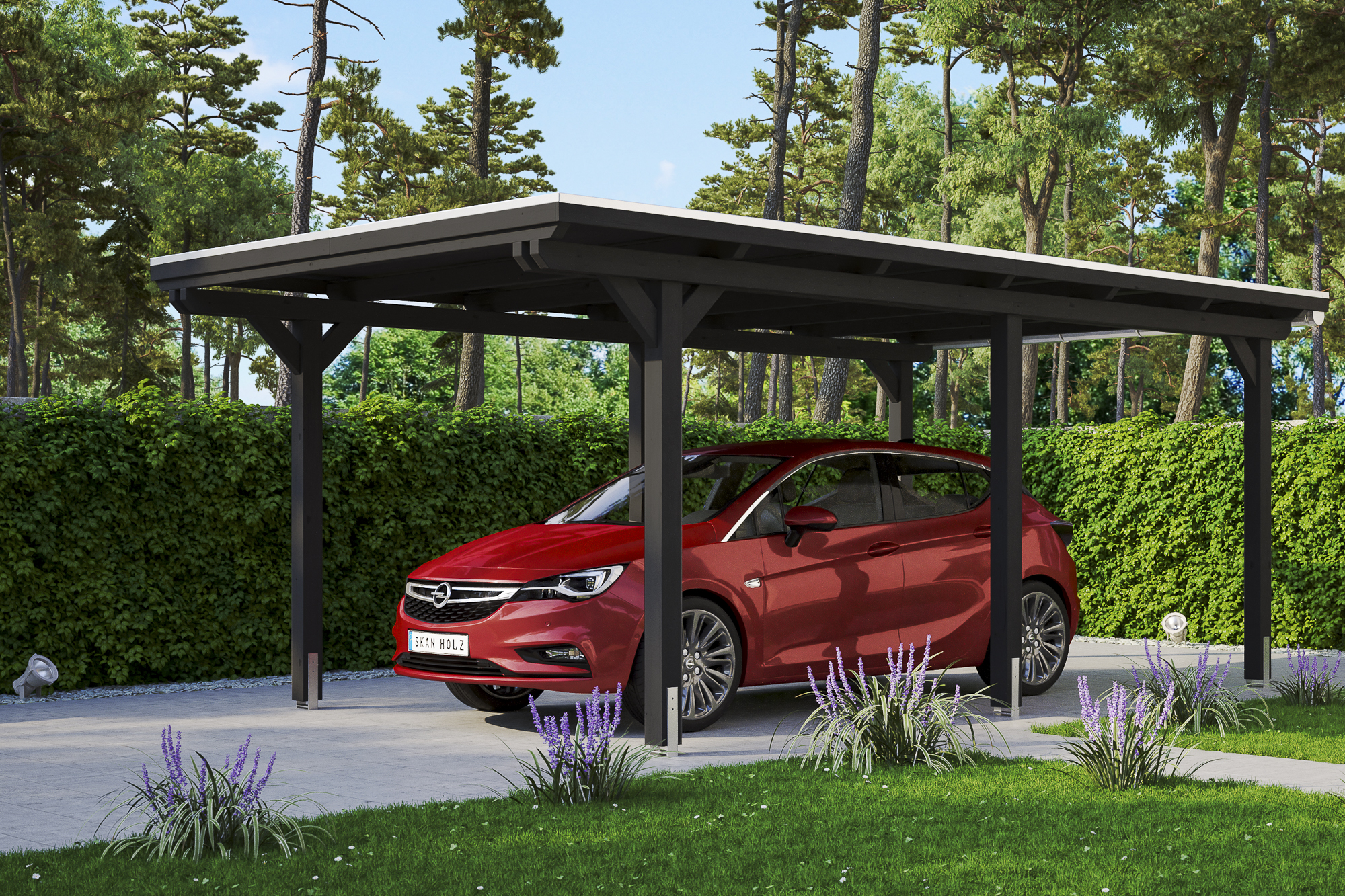 Ambientebild: Carport Emsland 354 x 604 cm, farblich behandelt in anthrazit
