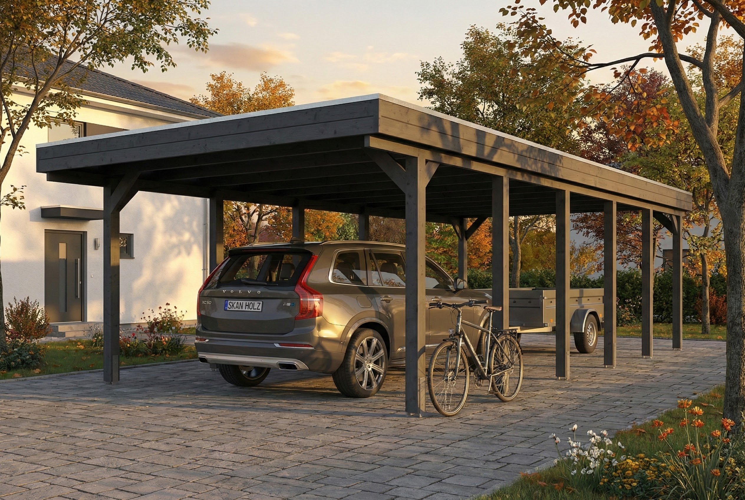 Carport Friesland 402 x 860 cm, met dakplaten, leigrijs