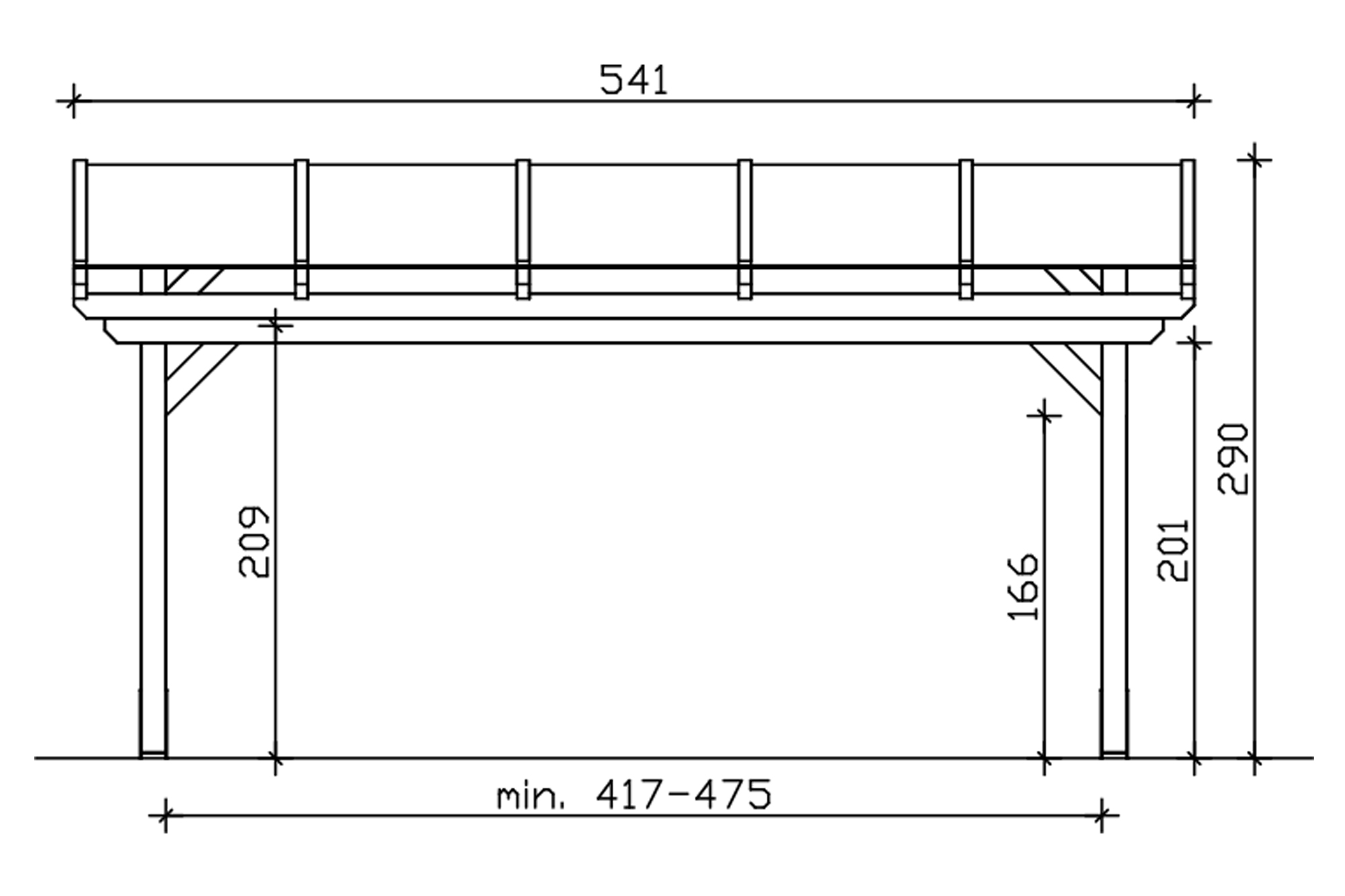 Grafik (Vorderansicht): Terrassenüberdachung Sanremo 541x400 cm