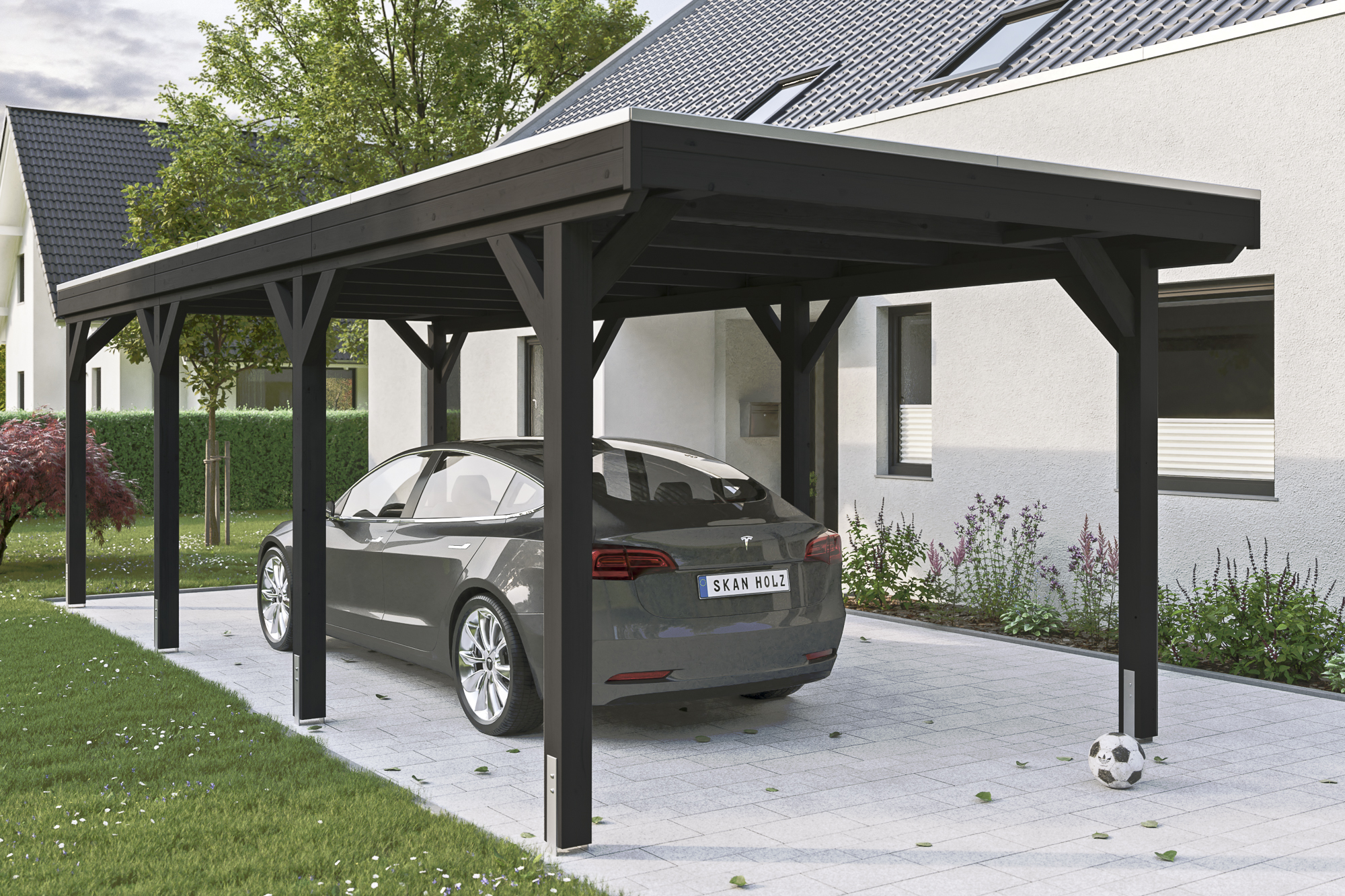 Ambientebild: Carport Grunewald 321 x 796 cm, farblich behandelt in anthrazit