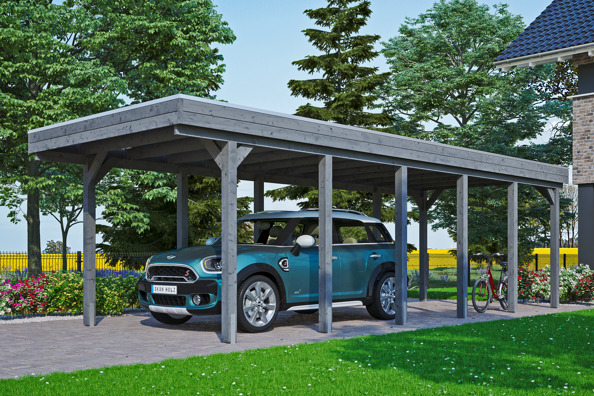Ambientebild: Carport Friesland 314 x 860 cm, farblich behandelt in schiefergrau