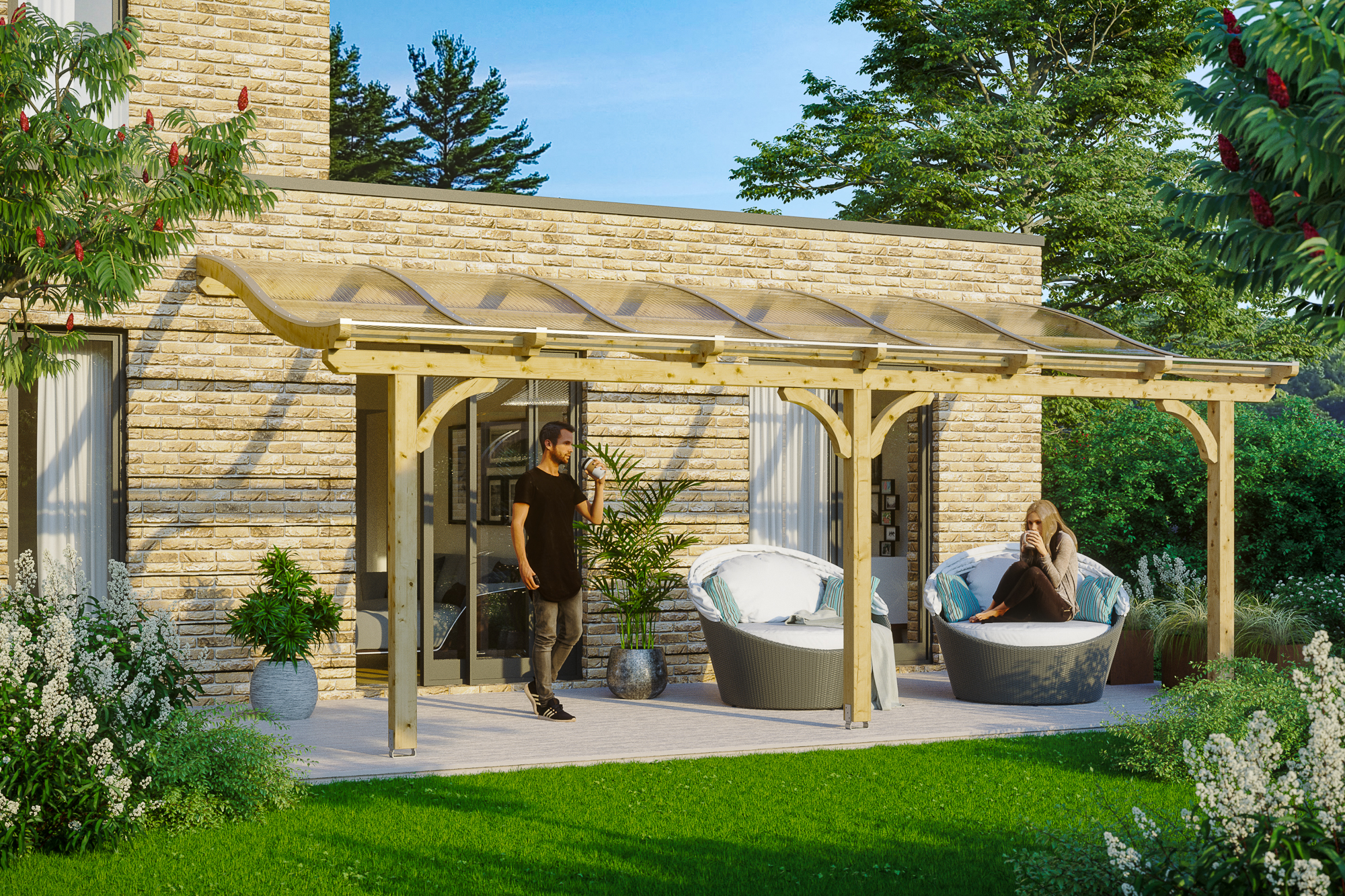 Terrasoverkapping Venezia 648 x 239 cm, gelamineerd hout, onbehandeld