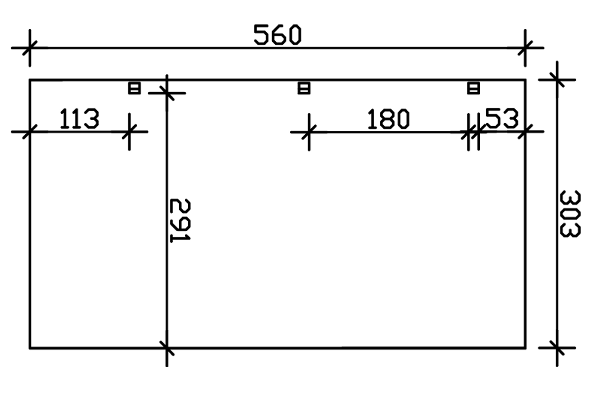 Grafik (Grundriss): Carport Harz 303 x 560 cm