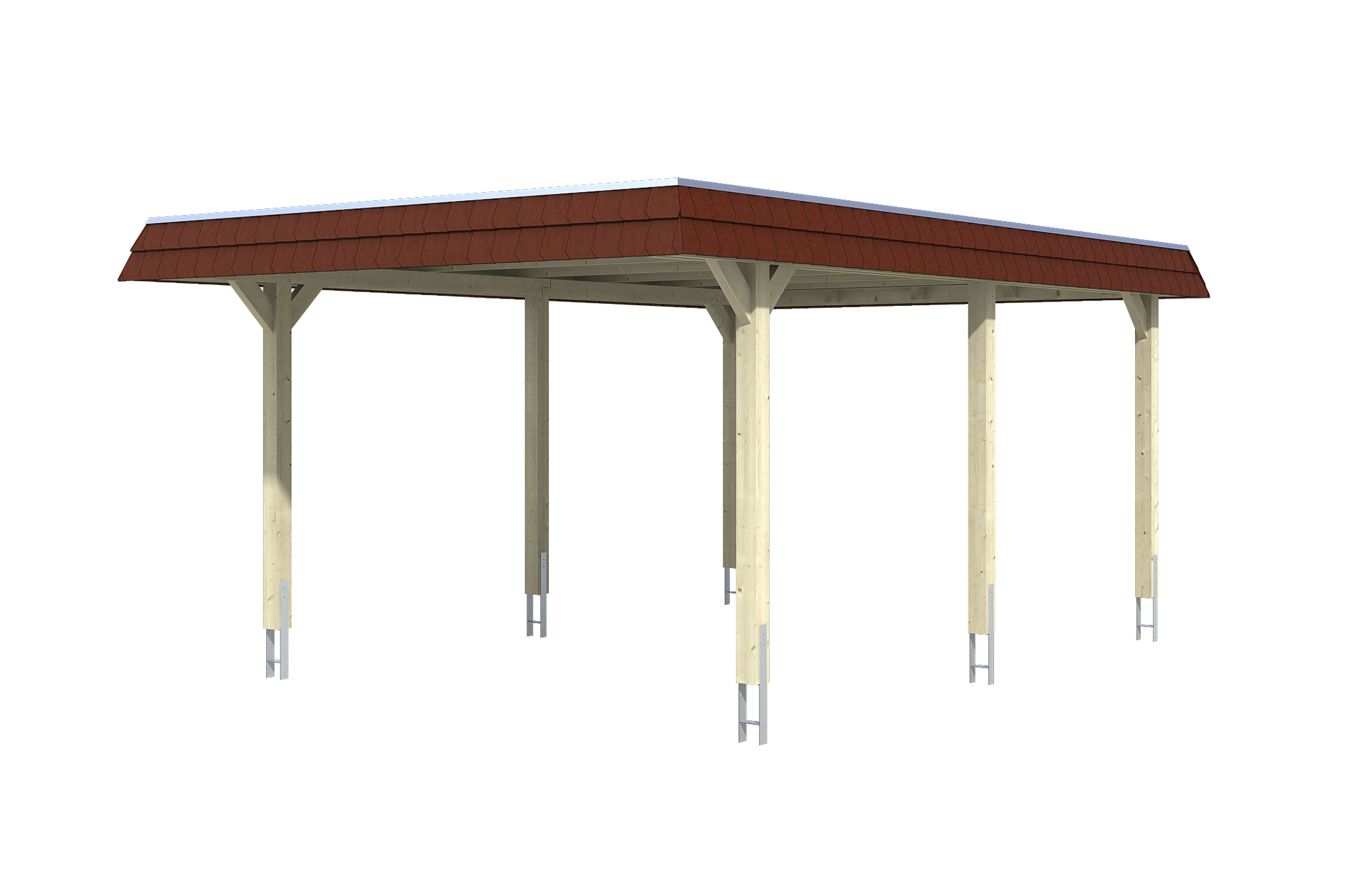 Carport Wendland 409 x 628 cm with EPDM roof, red fascia