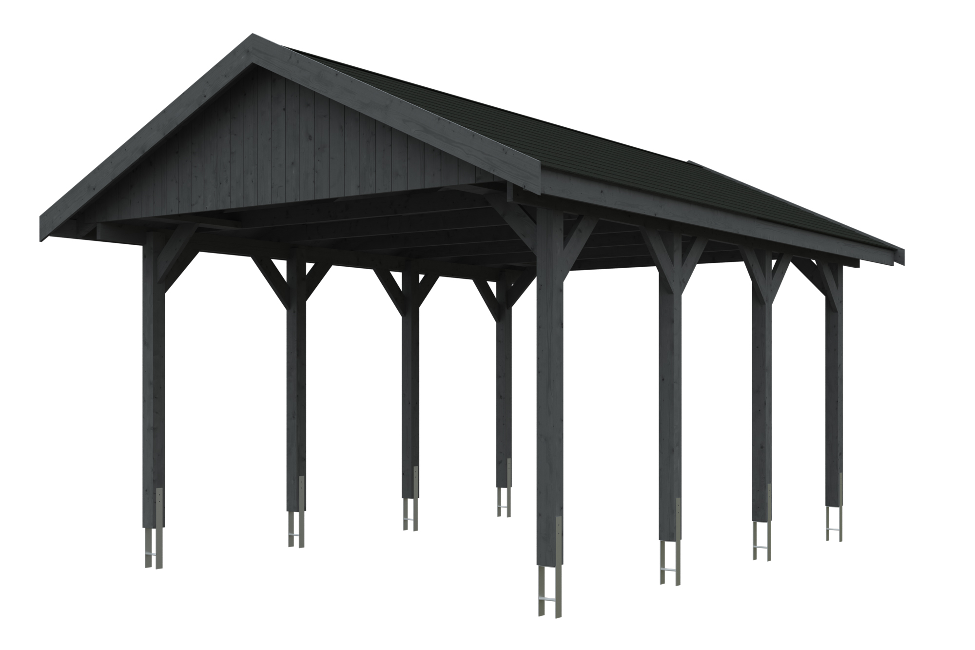 Produktbild: Carport Wallgau 430 x 600 cm, mit schwarzen Dachschindeln, farblich behandelt in schiefergrau