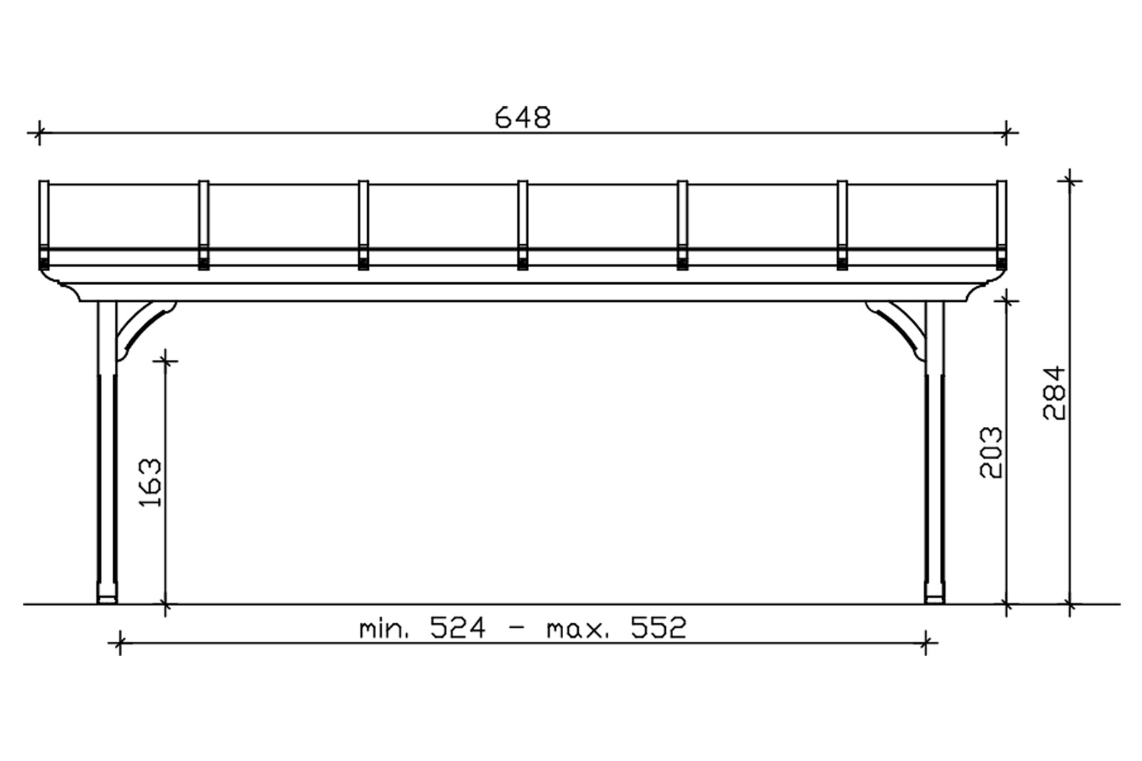 Terrace roof Ravenna 648 x 350 cm, douglas fir, untreated