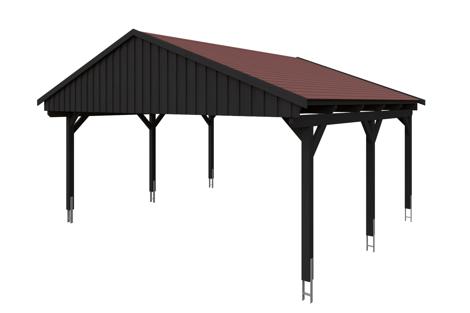 Produktbild: Carport Fichtelberg 618 x 566 cm, farblich behandelt in anthrazit, mit roten Dachschindeln
