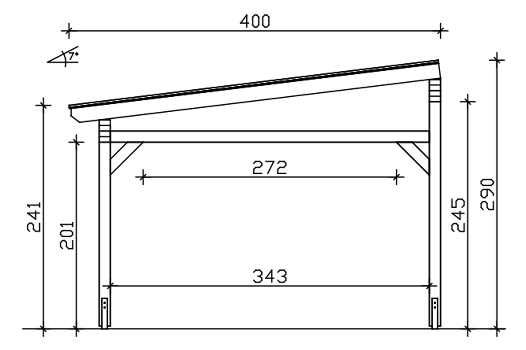 Grafik (Schnitt): Terrassenüberdachung Sanremo, Tiefe 400 cm
