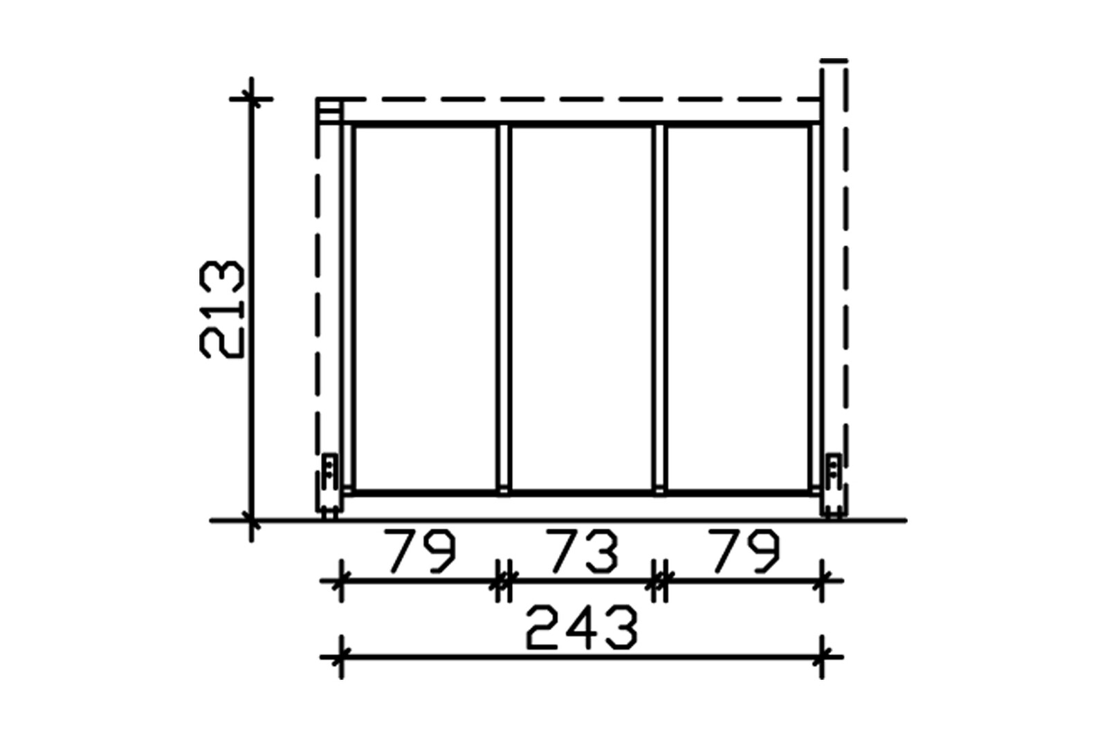 Sidewall with polycarbonate 243 x 200 cm, free standing, spruce, colour pre-treated in light oak