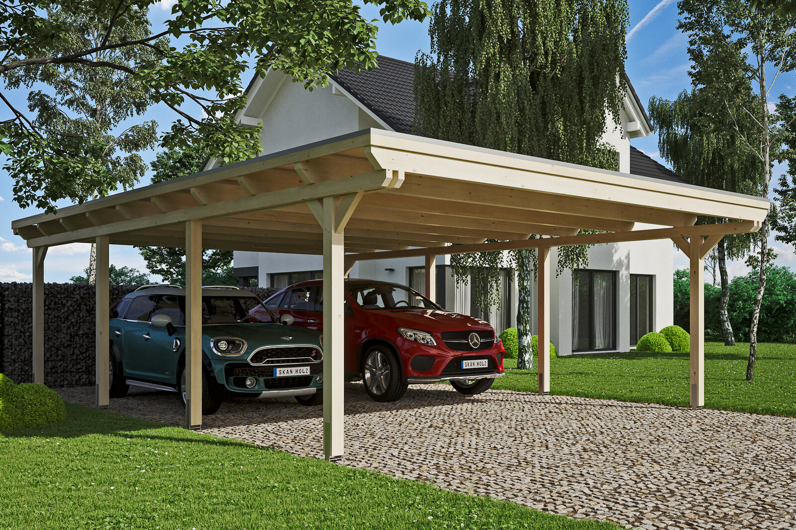 Carport Emsland 613 x 846 cm, onbehandeld, met dakbetimmering en EPDM-folie