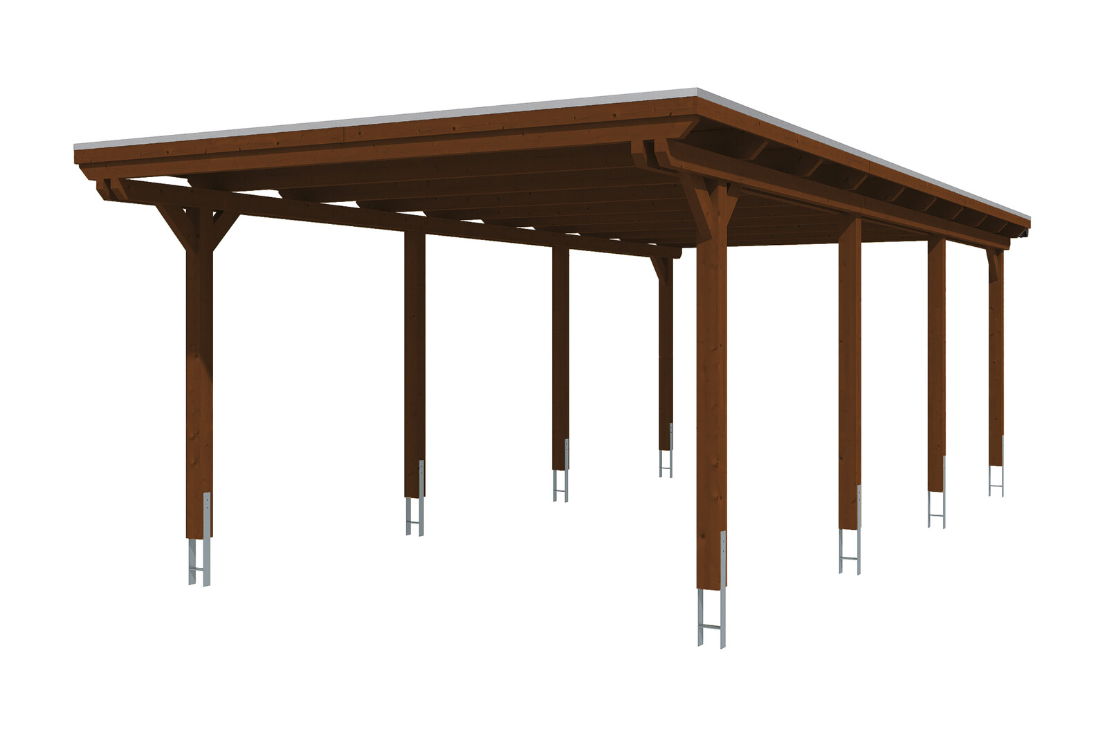 Carport Emsland 404 x 846 cm with aluminium roof, colour pre-treated walnut