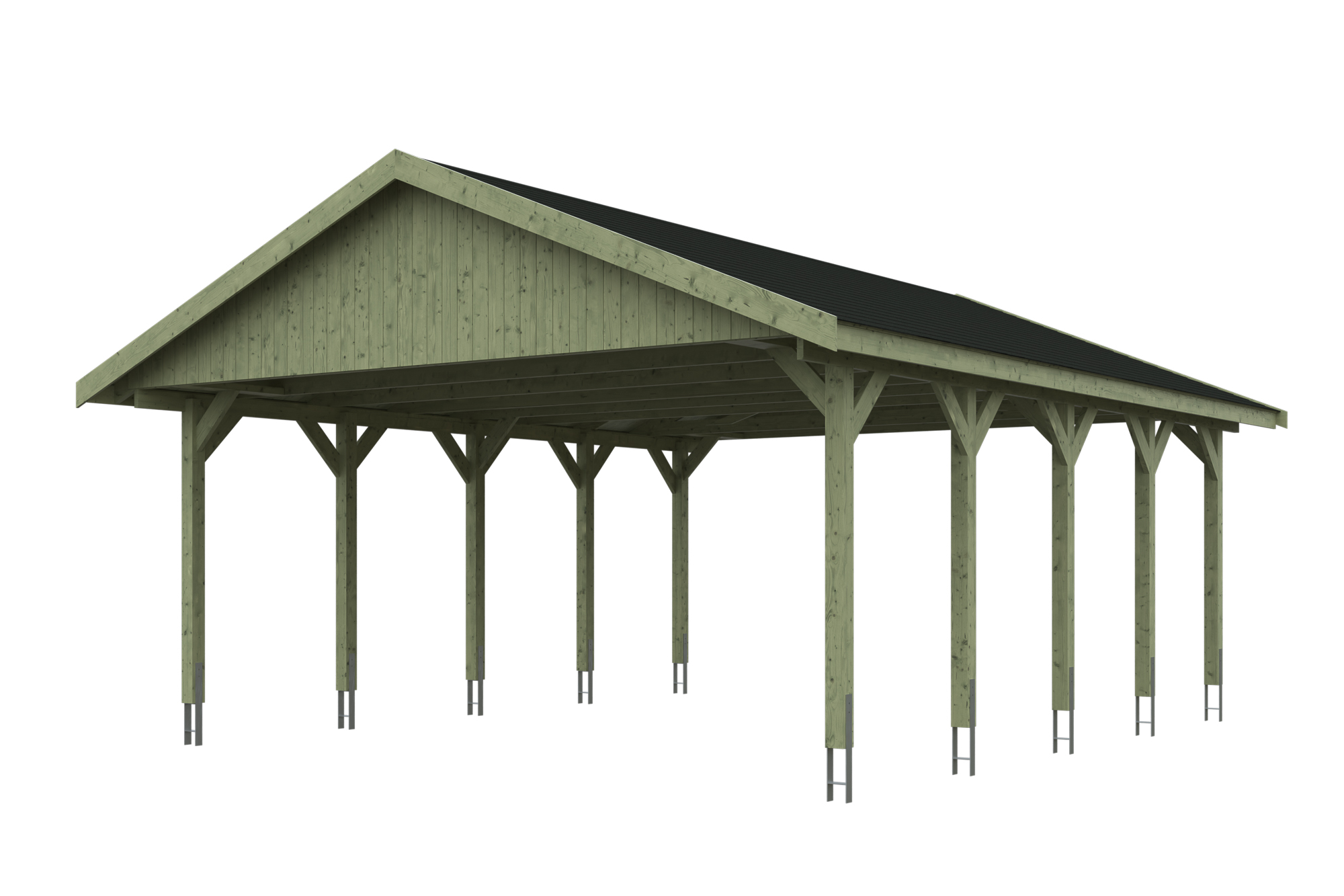 Produktbild: Carport Wallgau 620 x 750 cm, mit schwarzen Dachschindeln, grün imprägniert