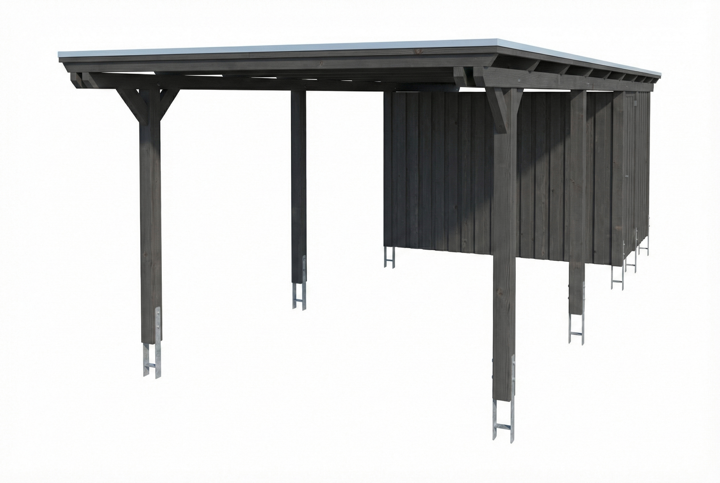 Carport Emsland 340 x 846 cm avec toit EPDM, avec remise, gris ardoise