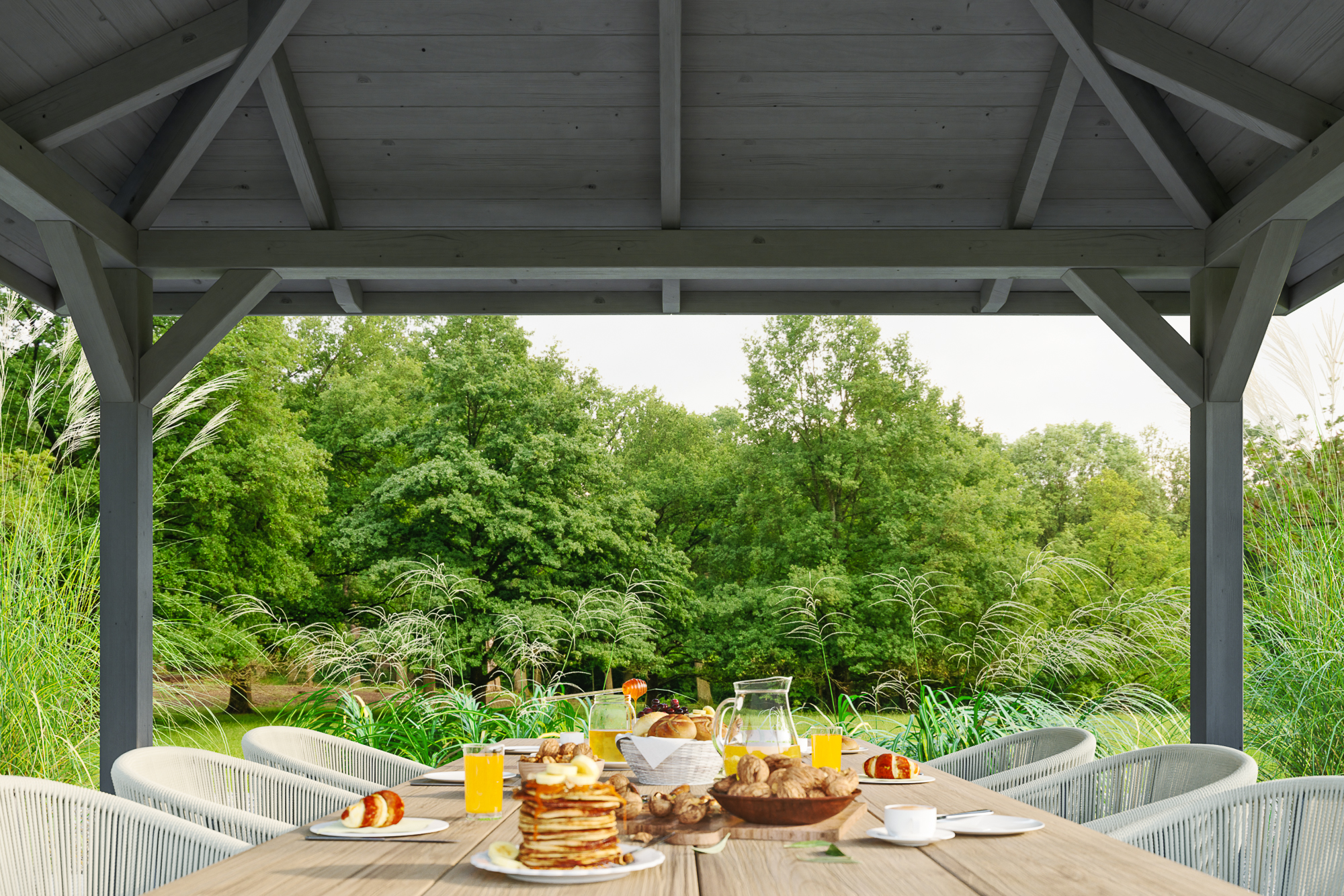 Detailbild: Innenansicht Pavillon Cannes 1, farblich behandelt in schiefergrau