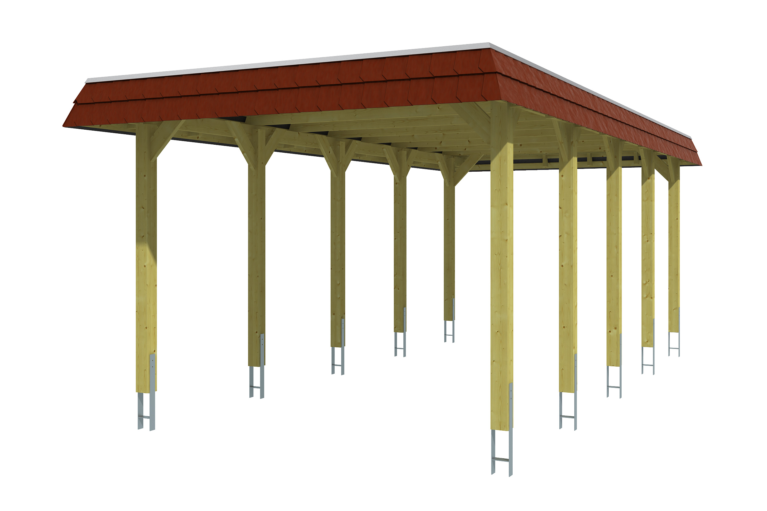 Produktbild: Carport Spreewald 345 x 741 cm mit roter Blende, grün imprgniert