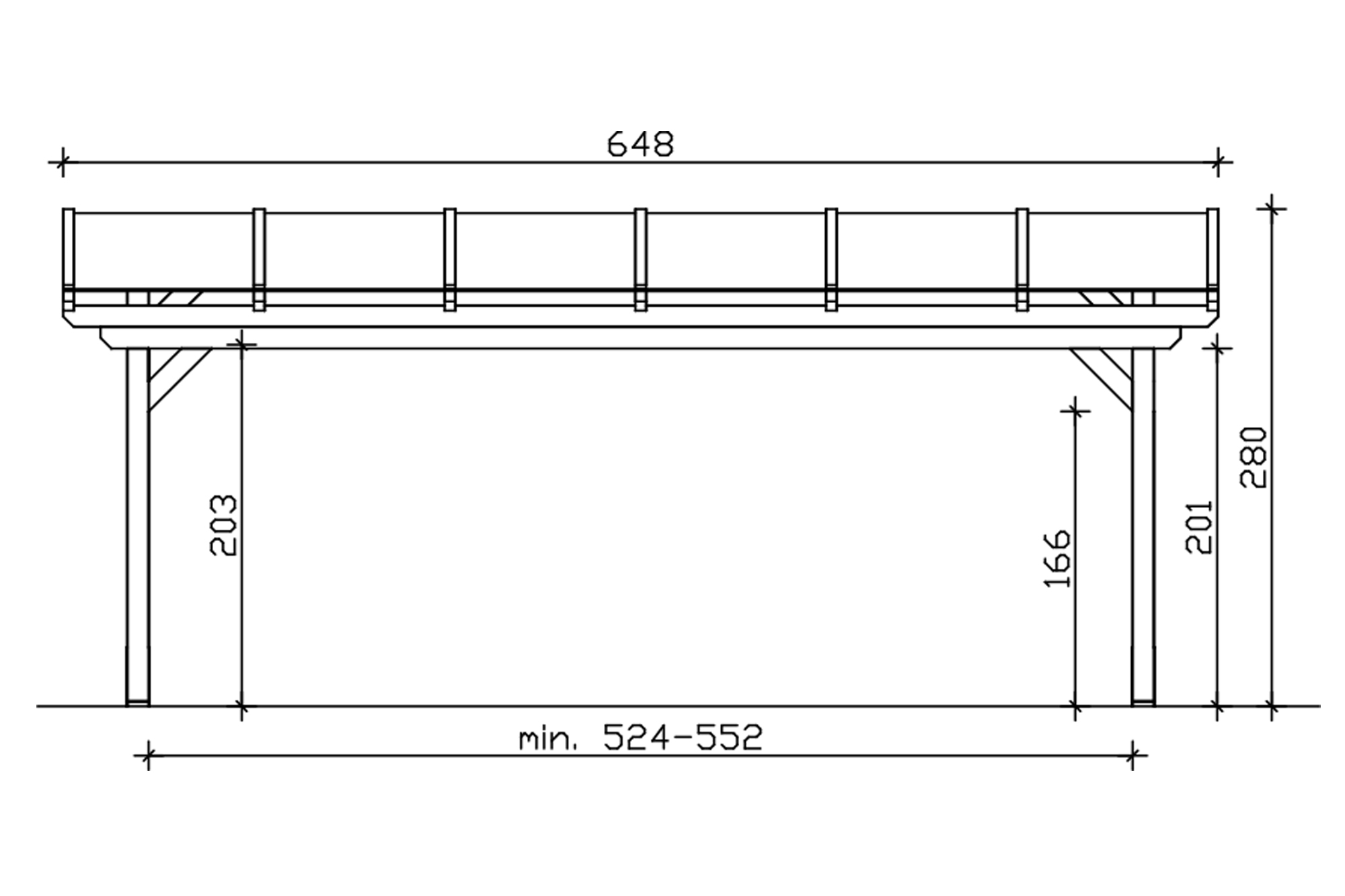 Grafik (Vorderansicht): Terrassenüberdachung Sanremo 648x350 cm