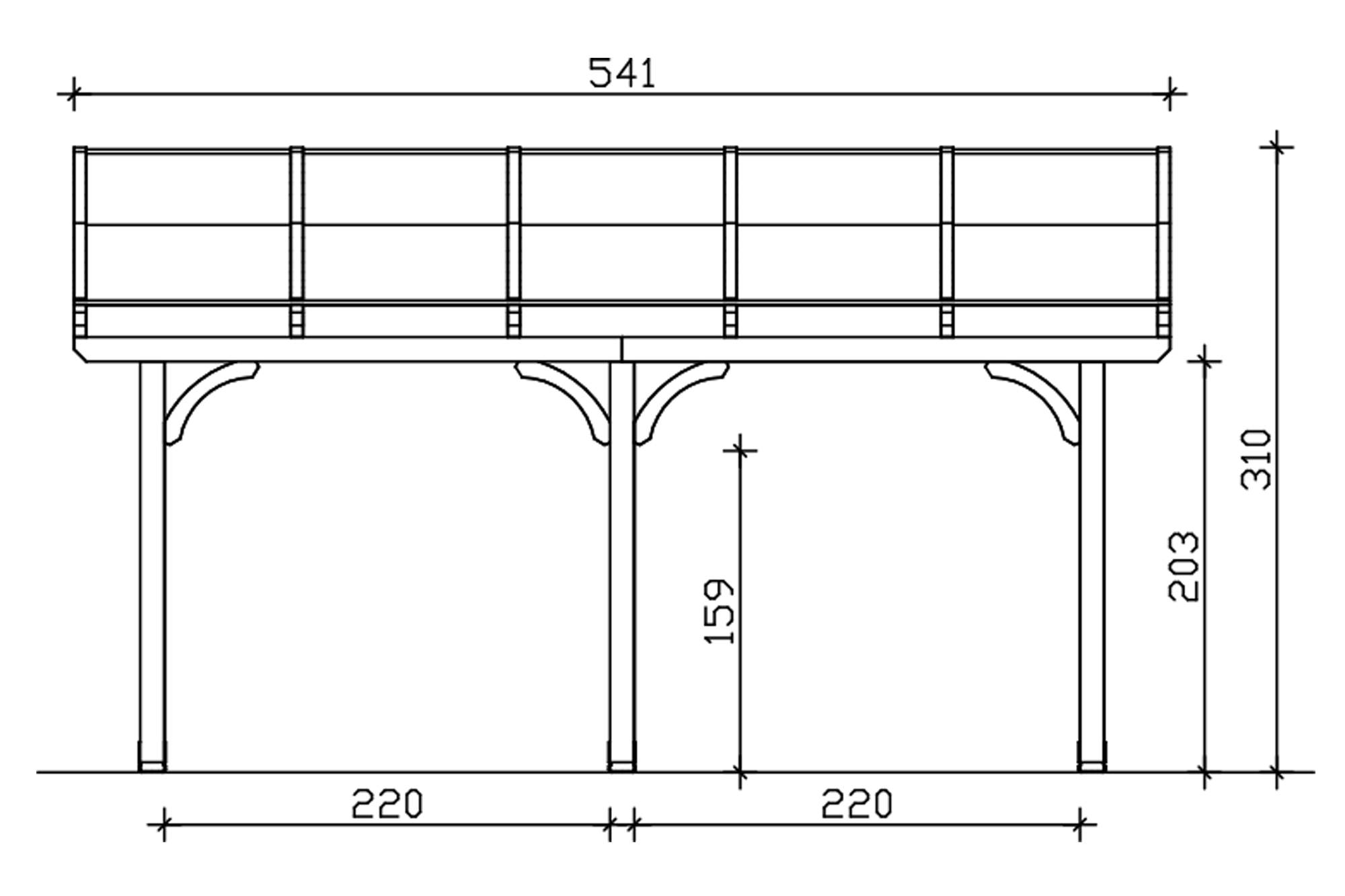 Grafik (Vorderansicht): Terrassenüberdachung Venezia 541x389 cm
