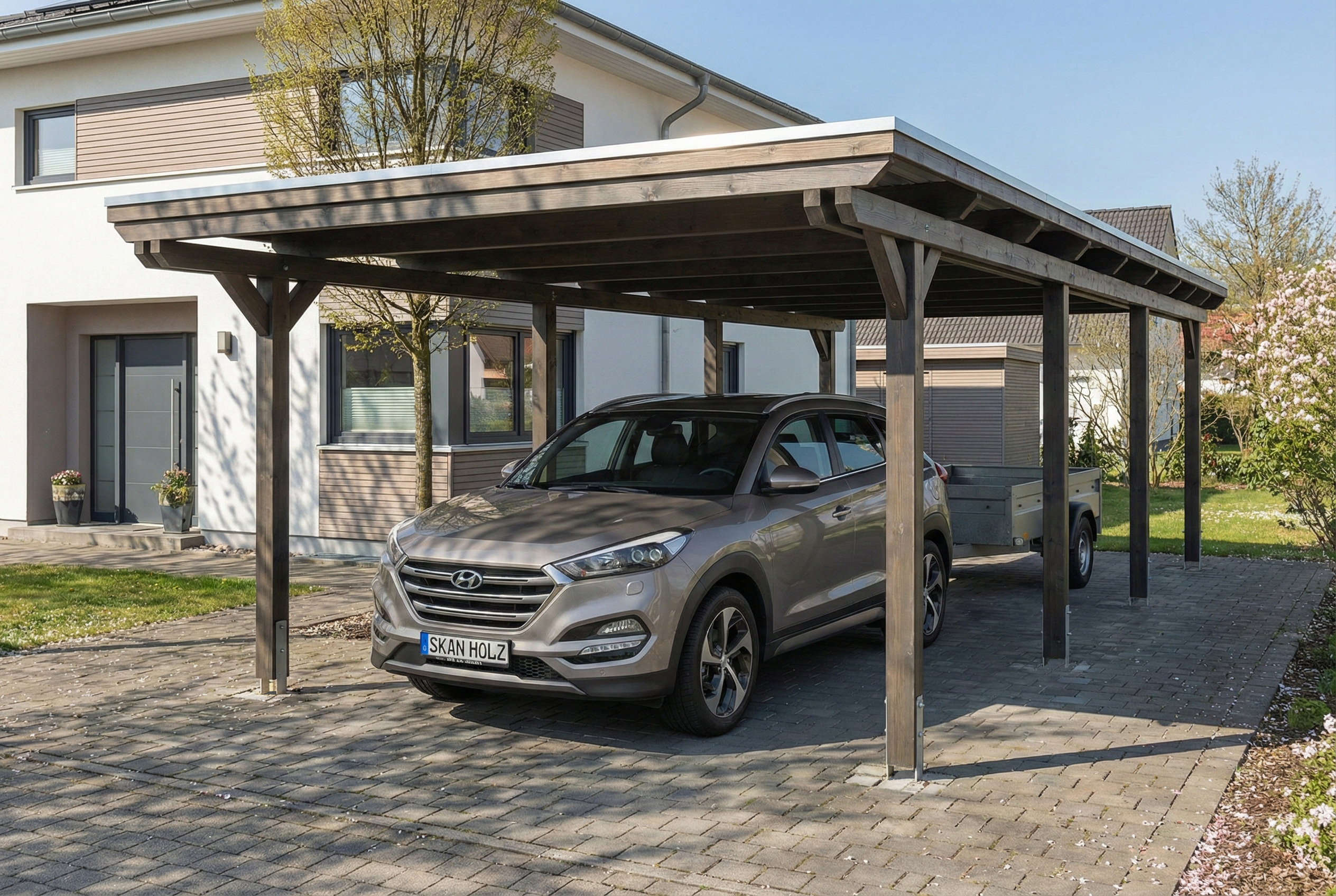 Carport Emsland 402 x 846 cm avec toit EPDM, gris ardoise