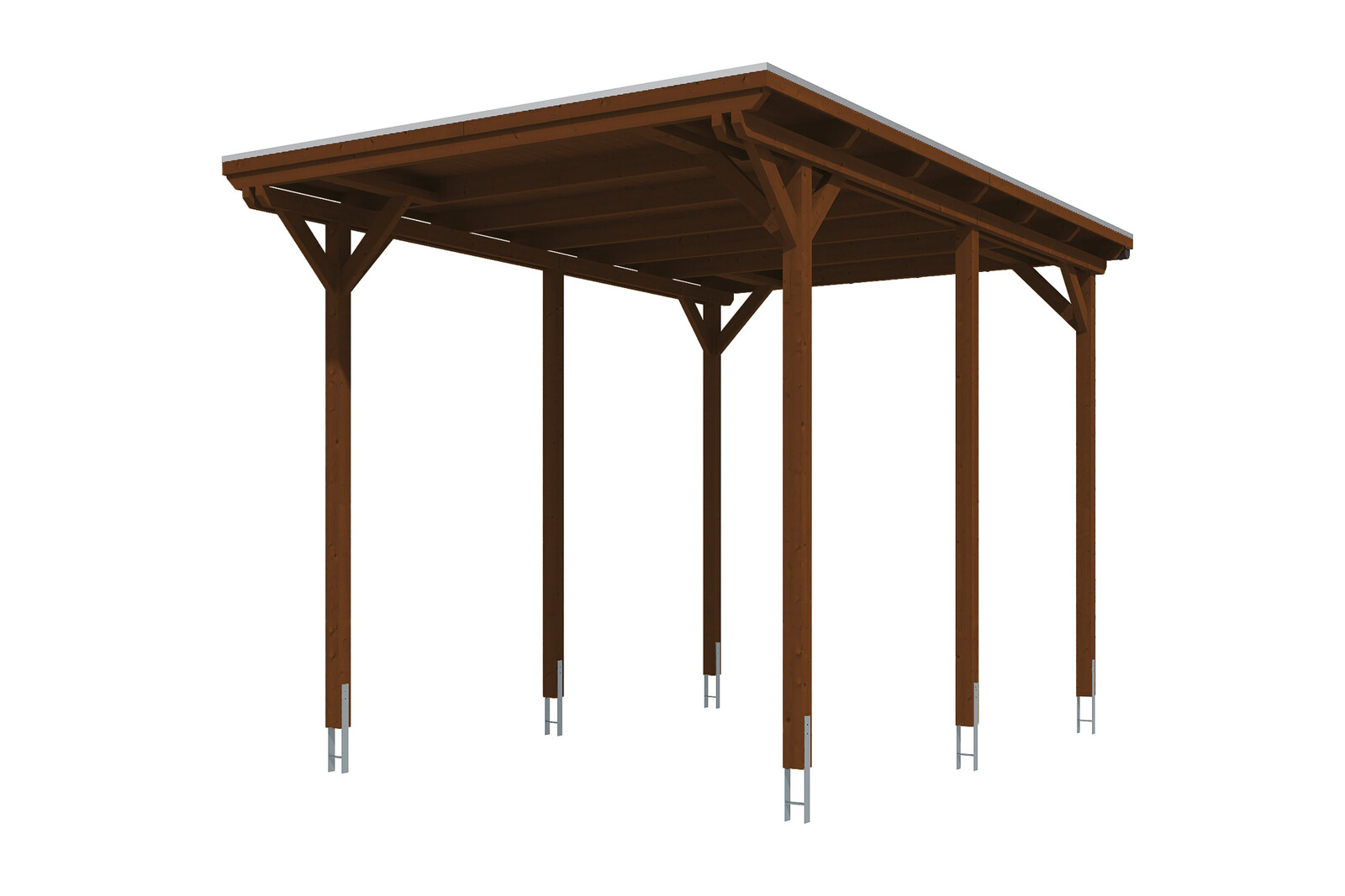 Caravan-carport EMSLAND 404x604cm, bois lamellé-collé, traitement coloré noyer