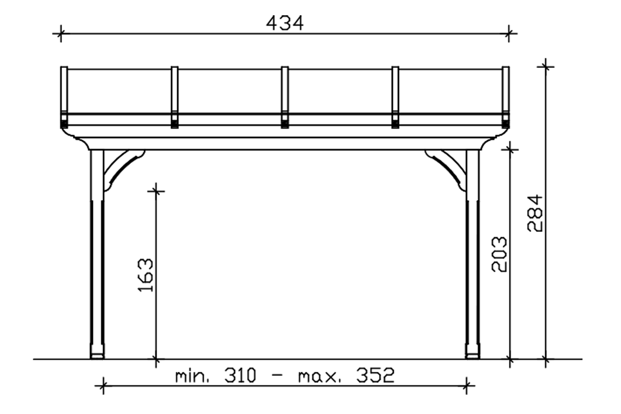 Grafik (Vorderansicht): Terrassenüberdachung Ravenna 434x350 cm