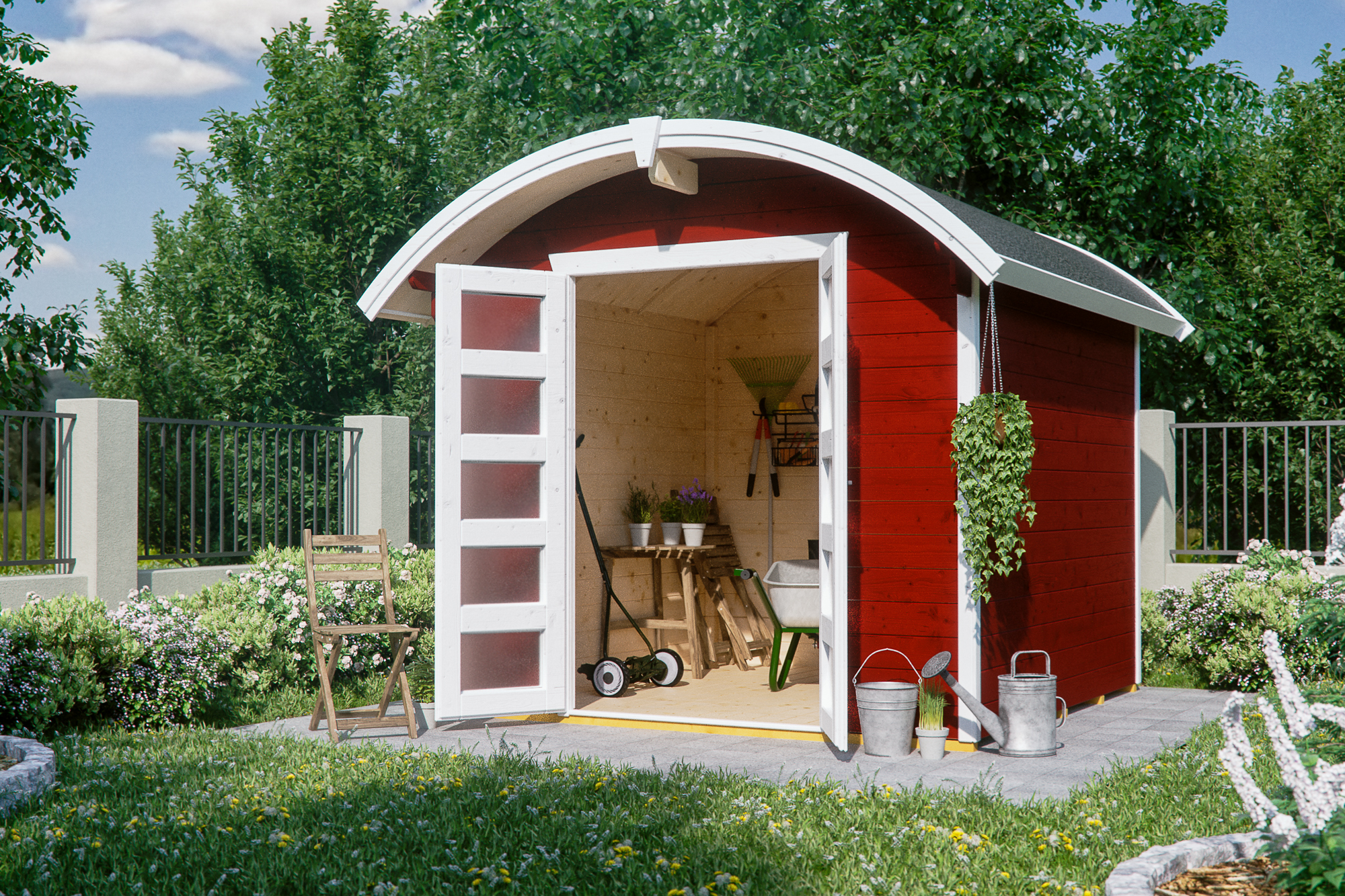 Abri de jardin DELFT 250x250cm, 28mm, traitement coloré rouge suédois