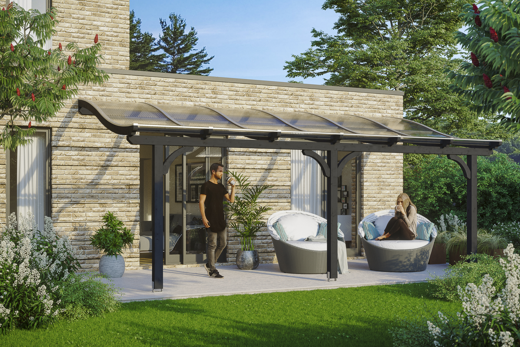 Ambientebild: Terrassenüberdachung Venezia, Breite 648 cm, farblich behandelt in anthrazit