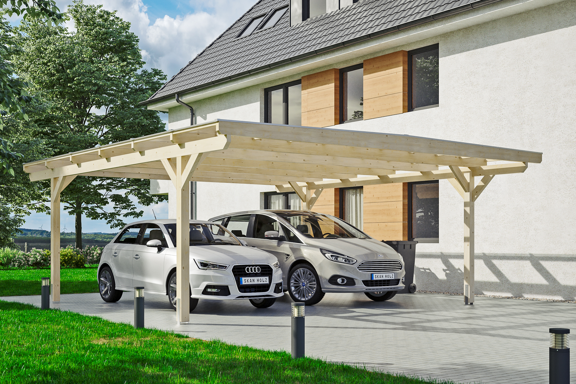 Carport Odenwald 640 x 648 cm, onbehandeld, met polycarbonaatplaten