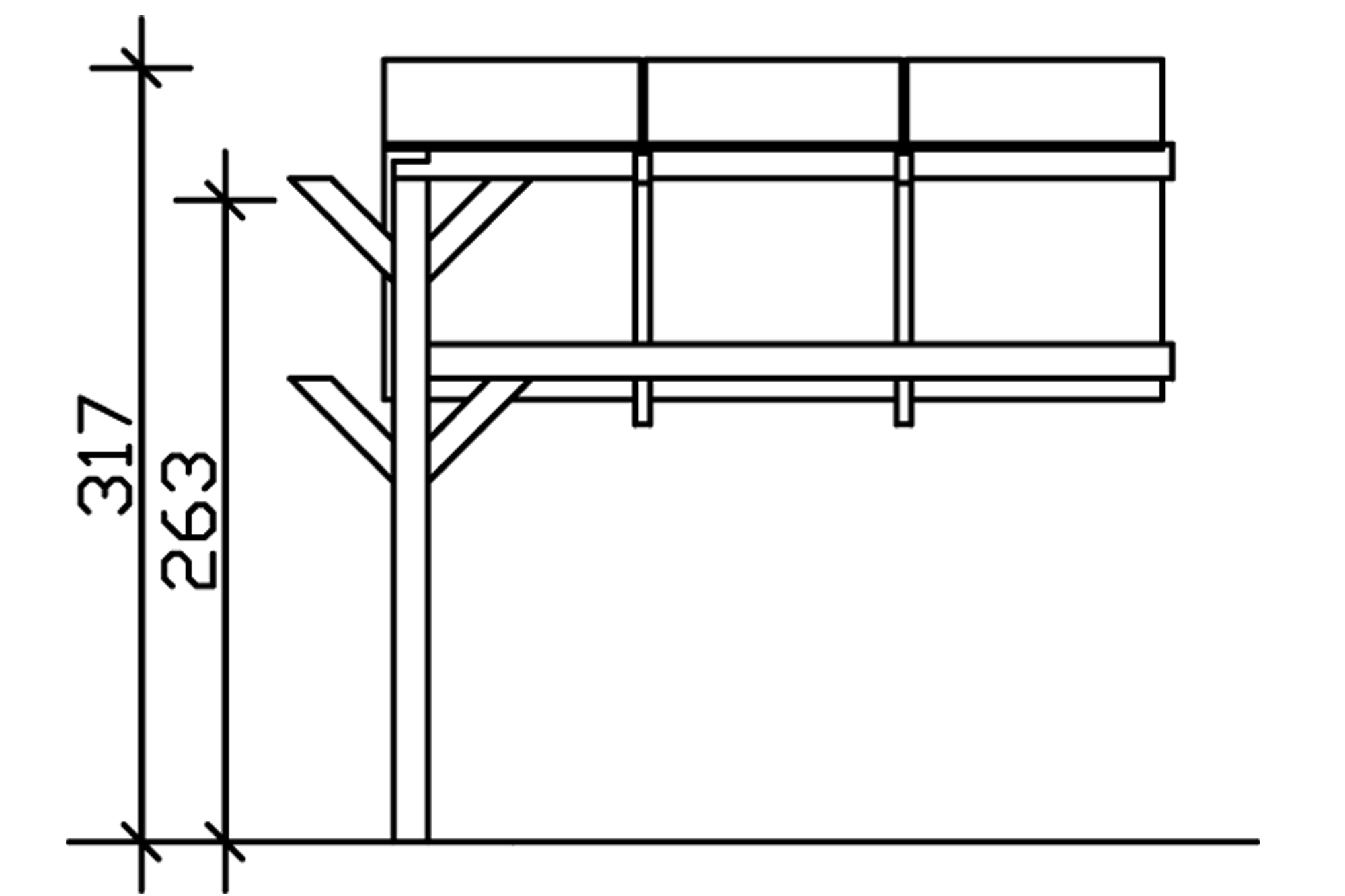 Grafik (Vorderansicht): Carport Schwaben 299 x 630 cm