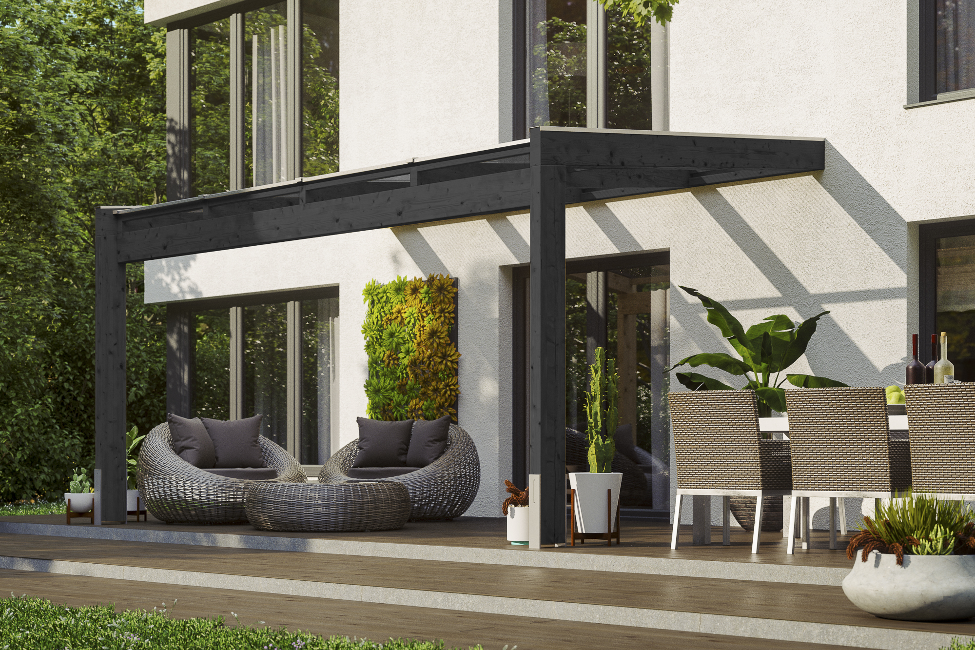 Ambientebild: Terrassenüberdachung Novara, Breite 450 cm, farblich behandelt in anthrazit