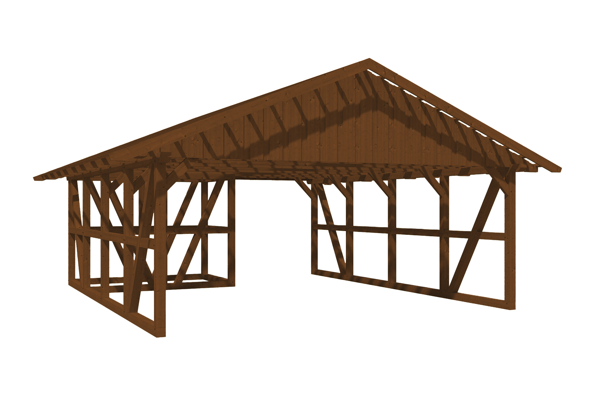 Carport Schwarzwald 684 x 772 cm mit Abstellraum 1, nussbaum, mit Dachlattung