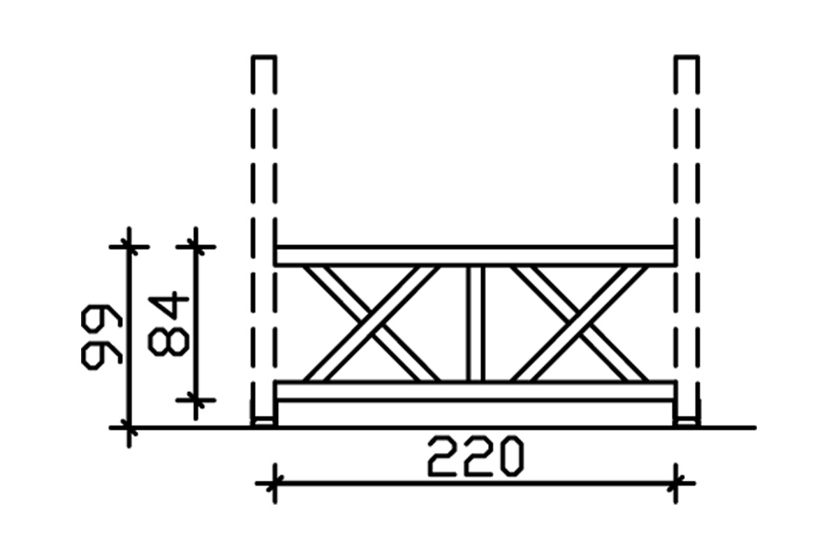 Balustrade pour l'avant 220 x 84 cm, Croix de saint André, bois d'épinette, traitement coloré gris ardoise