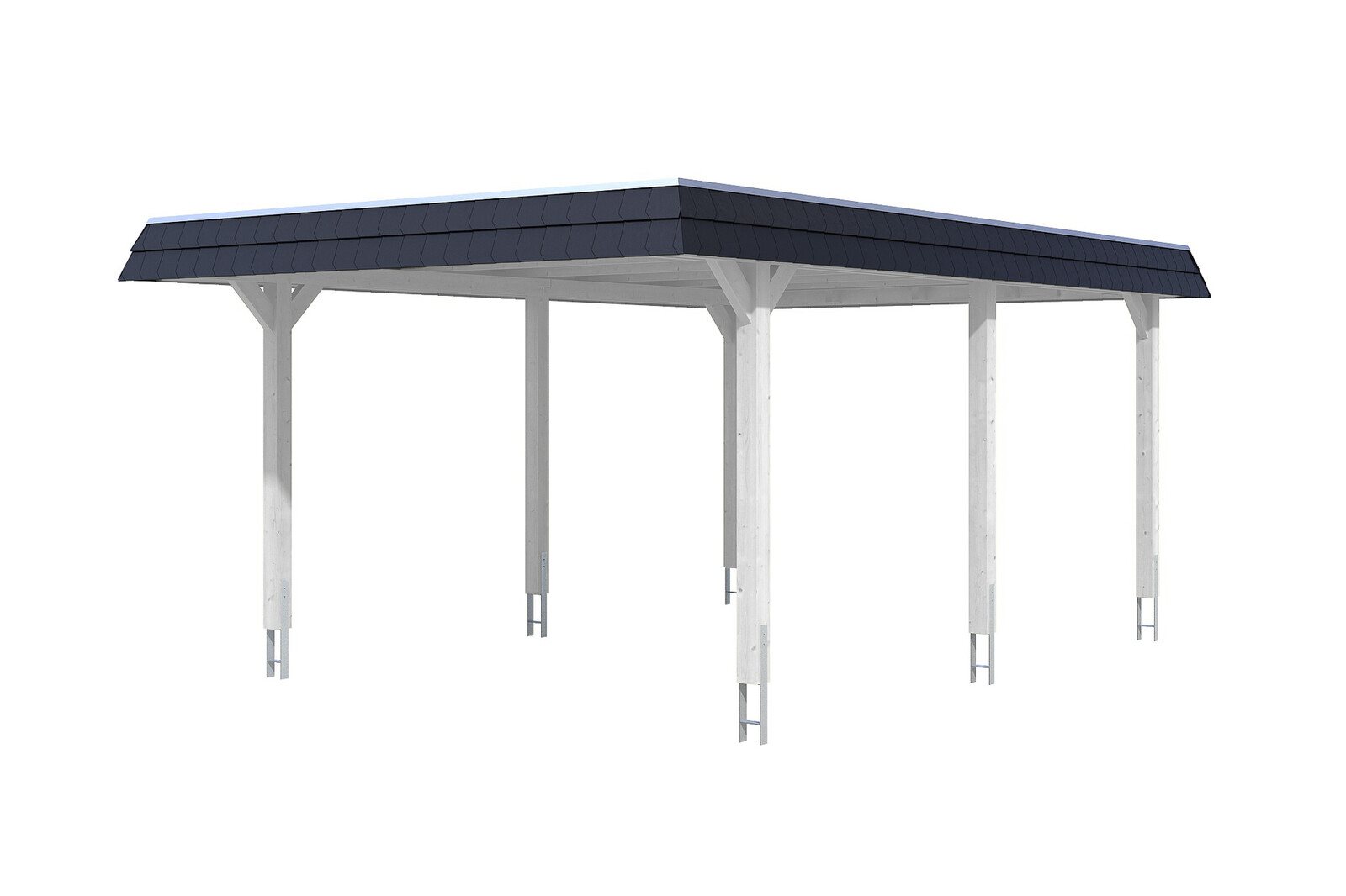 Carport Wendland 409 x 628 cm mit EPDM-Dach, schwarze Blende, weiß